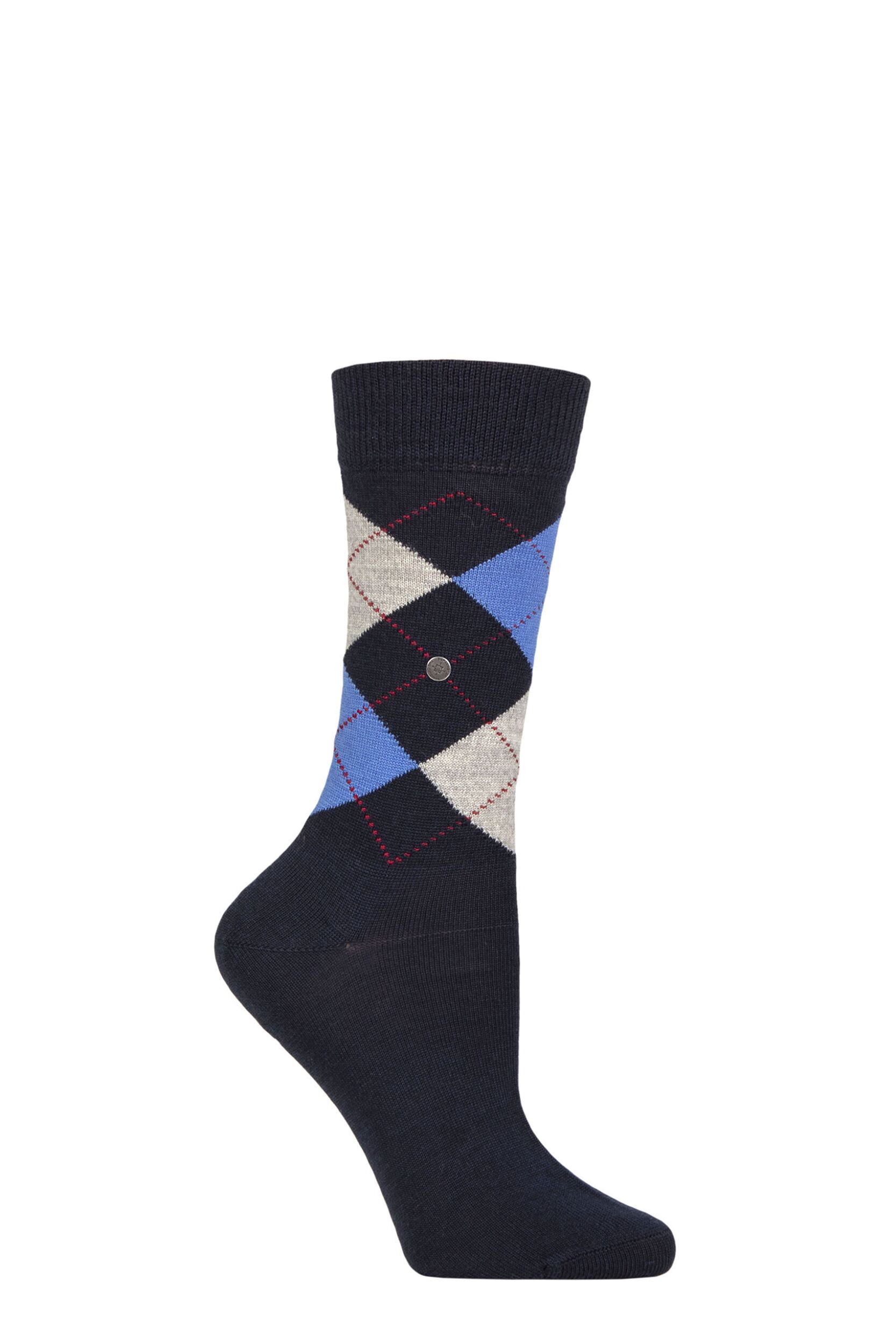 1 Pair Navy Marylebone Argyle Wool Socks Ladies 3.5-7 Ladies - Burlington