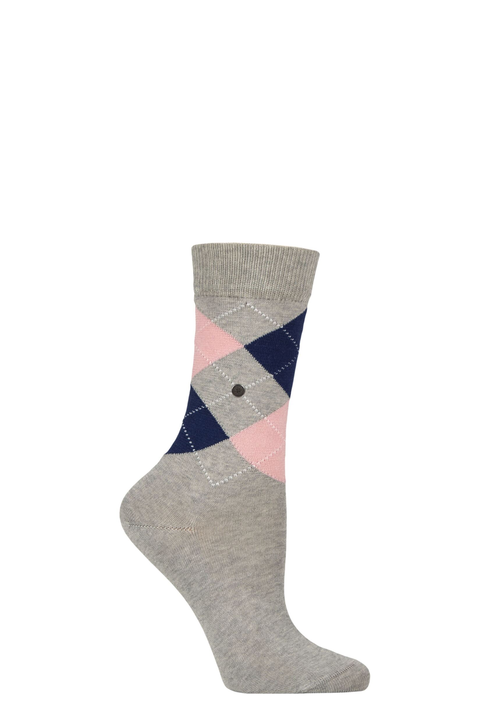Women's 1 Pair Burlington Covent Garden Cotton Argyle Socks Concrete Melange 3.5-7 Women's