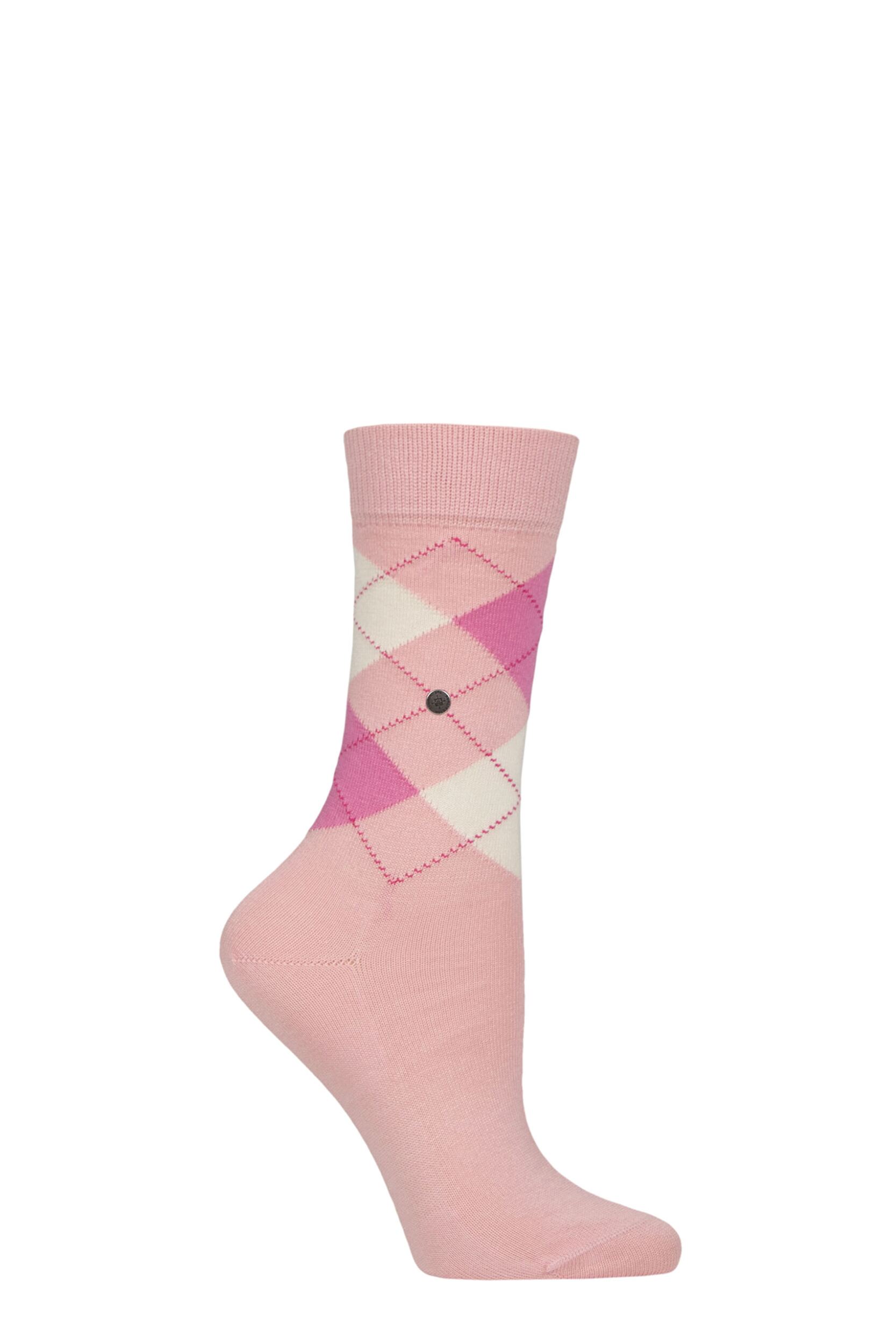 Women's 1 Pair Burlington Covent Garden Cotton Argyle Socks Light Pink 3.5-7 Ladies