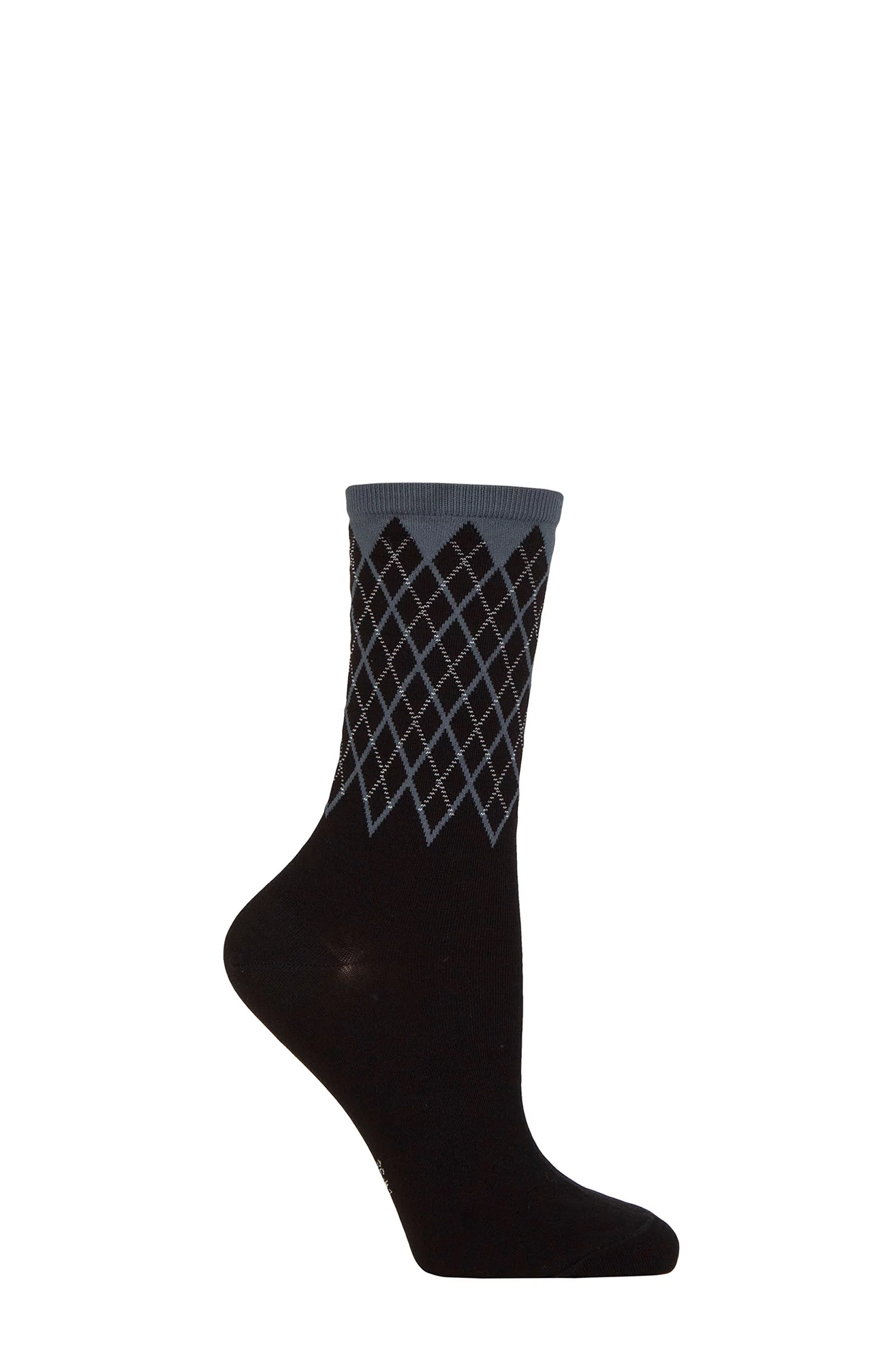 Women's 1 Pair Burlington Mayfair Cotton Argyle Topped Socks Black 3.5-7 Ladies