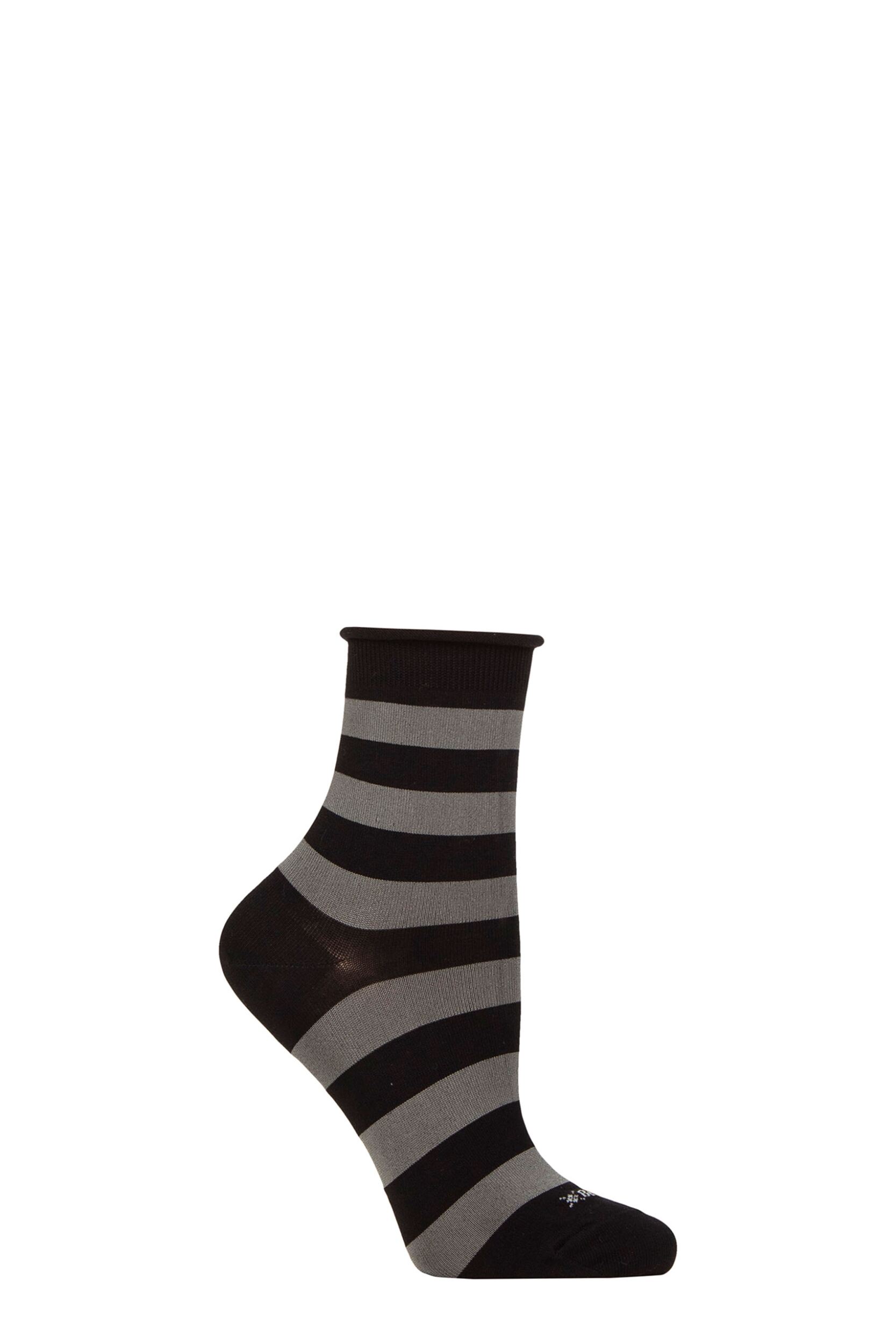 Women's 1 Pair Burlington Aberdeen Viscose Striped Socks Black 3.5-7 Ladies