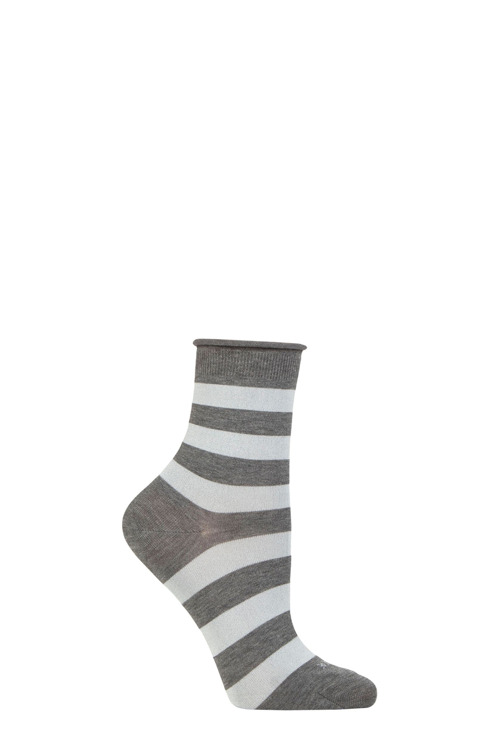 Women's 1 Pair Burlington Aberdeen Viscose Striped Socks Grey 3.5-7 Ladies