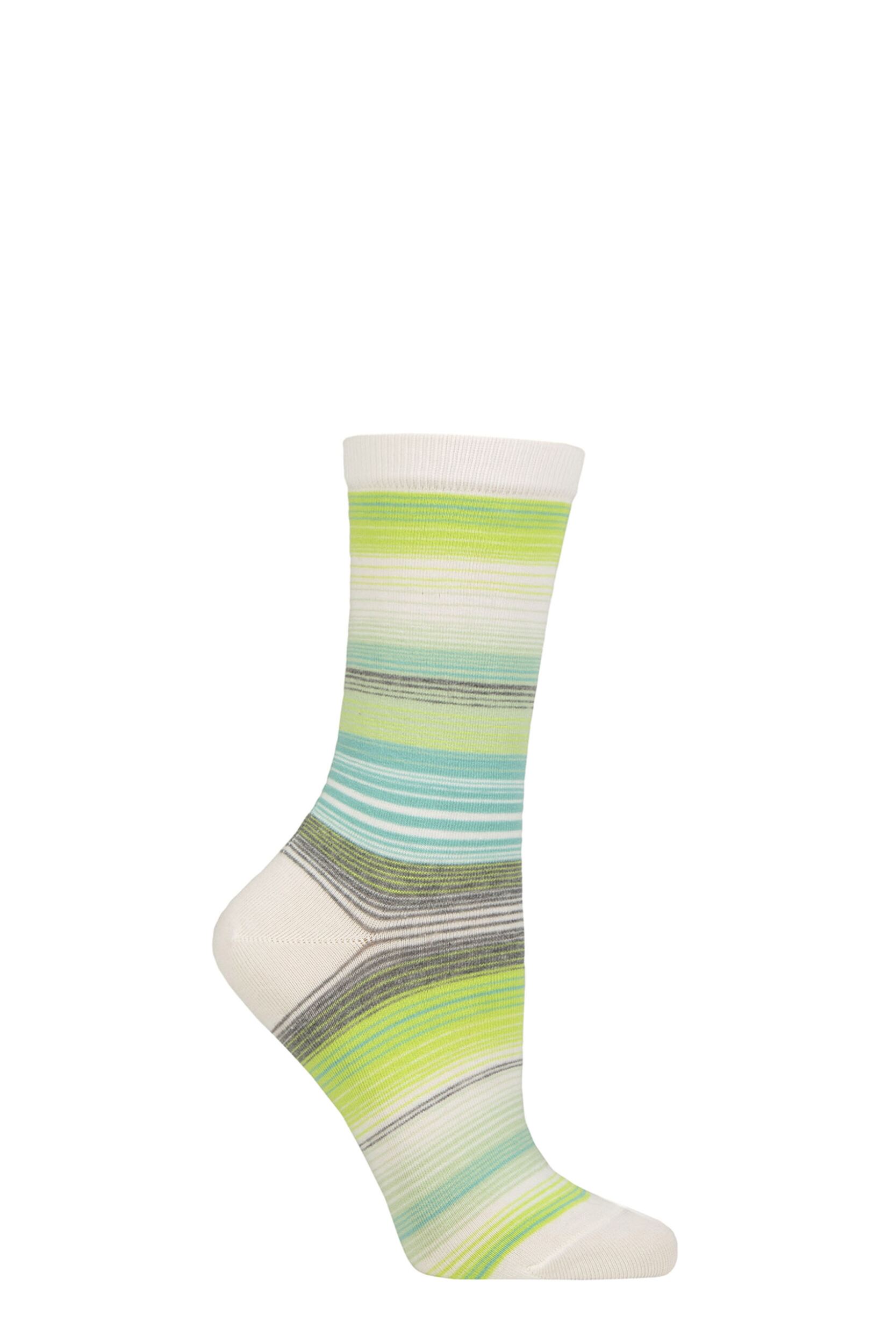 Women's 1 Pair Burlington Stripe Cotton Socks White 3.5-7 Ladies