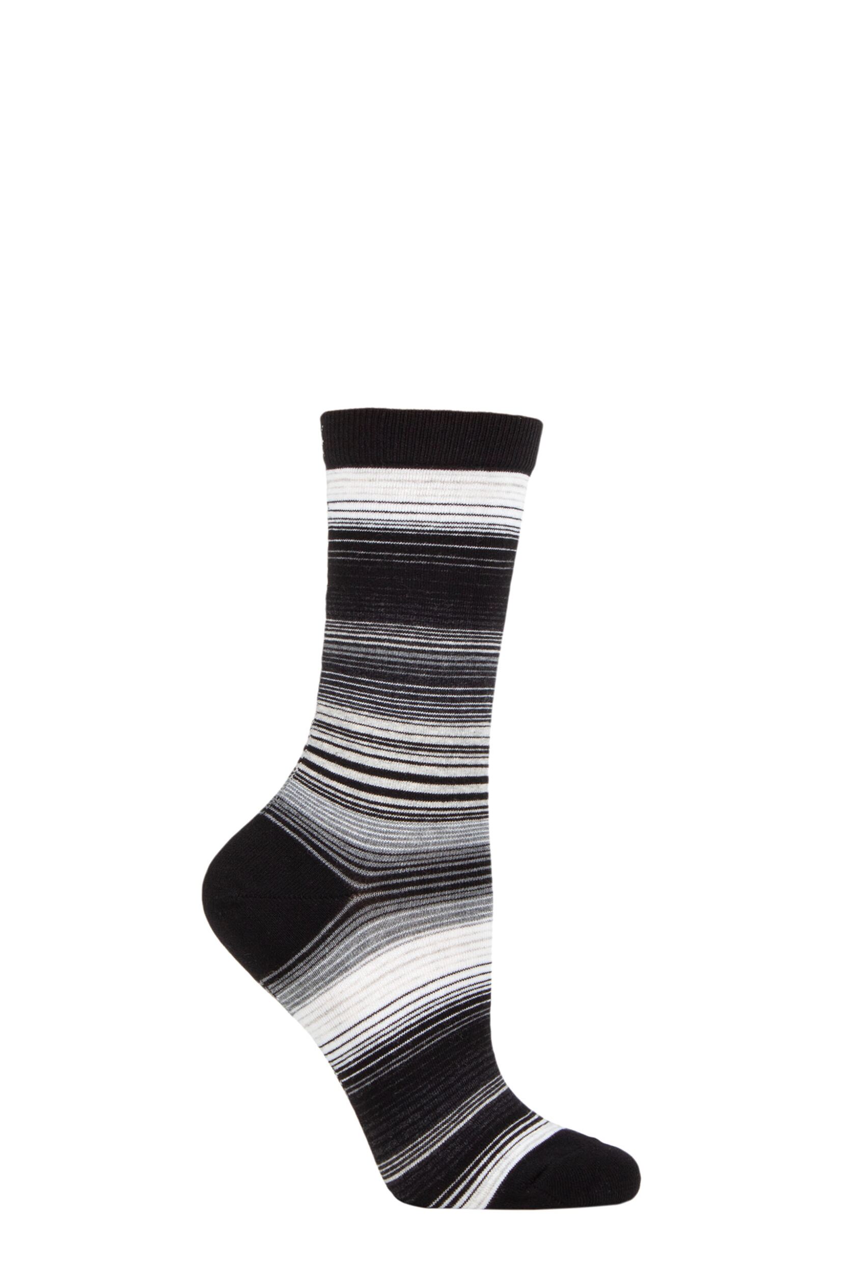 Women's 1 Pair Burlington Stripe Cotton Socks Black 3.5-7 Ladies