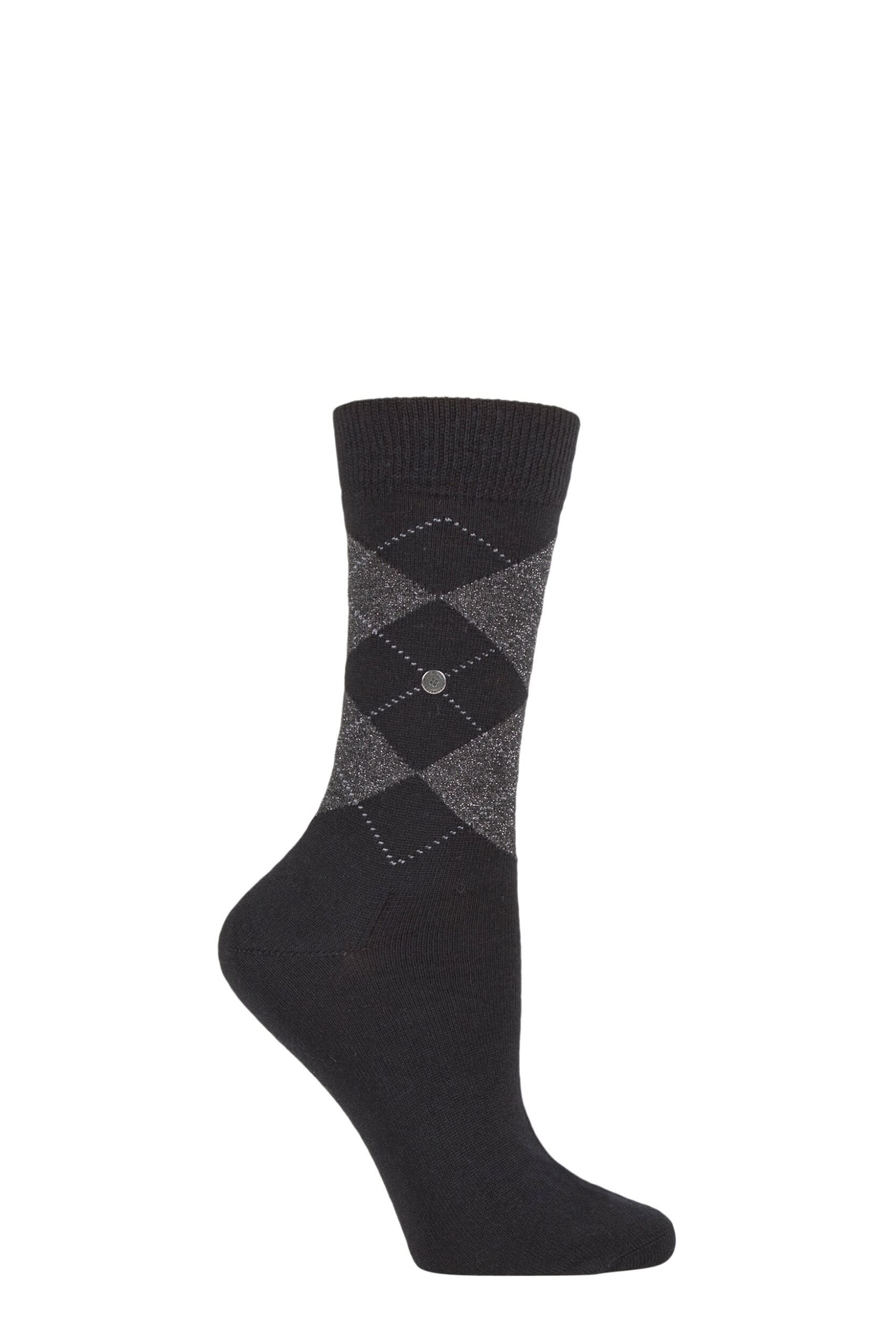 Women's 1 Pair Burlington Marylebone Lurex Virgin Wool Socks Black 3.5-7.5 Ladies