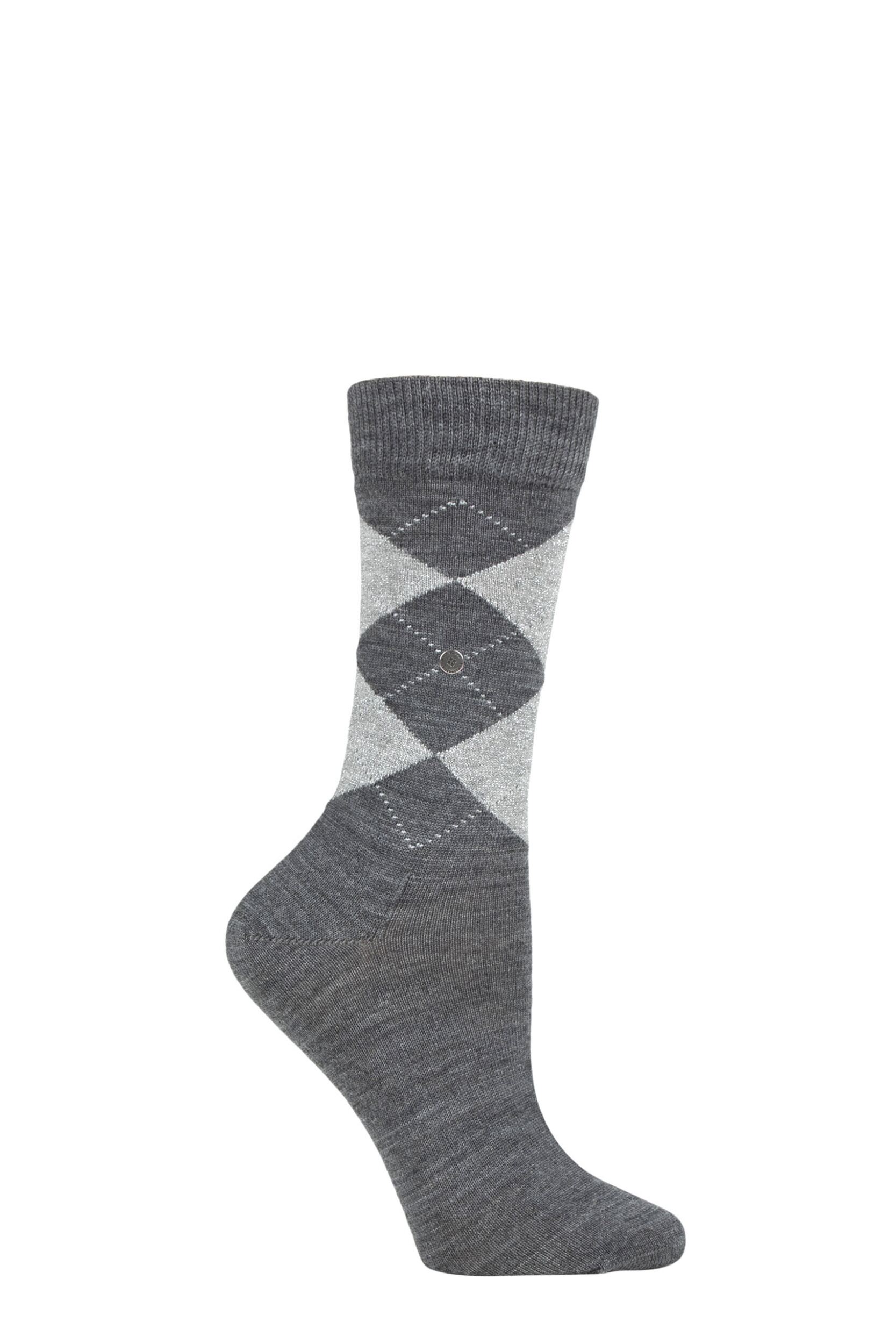 Women's 1 Pair Burlington Marylebone Lurex Virgin Wool Socks Grey 3.5-7.5 Ladies
