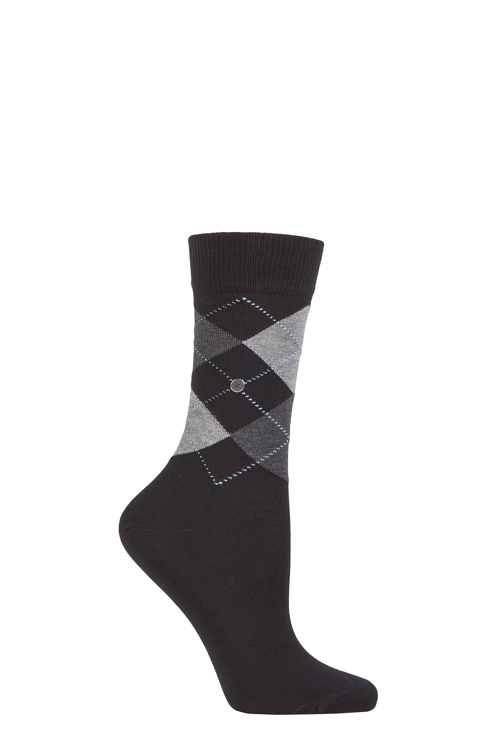 Women's 1 Pair Burlington Covent Garden Cotton Argyle Socks Black 3.5-7 Ladies 1
