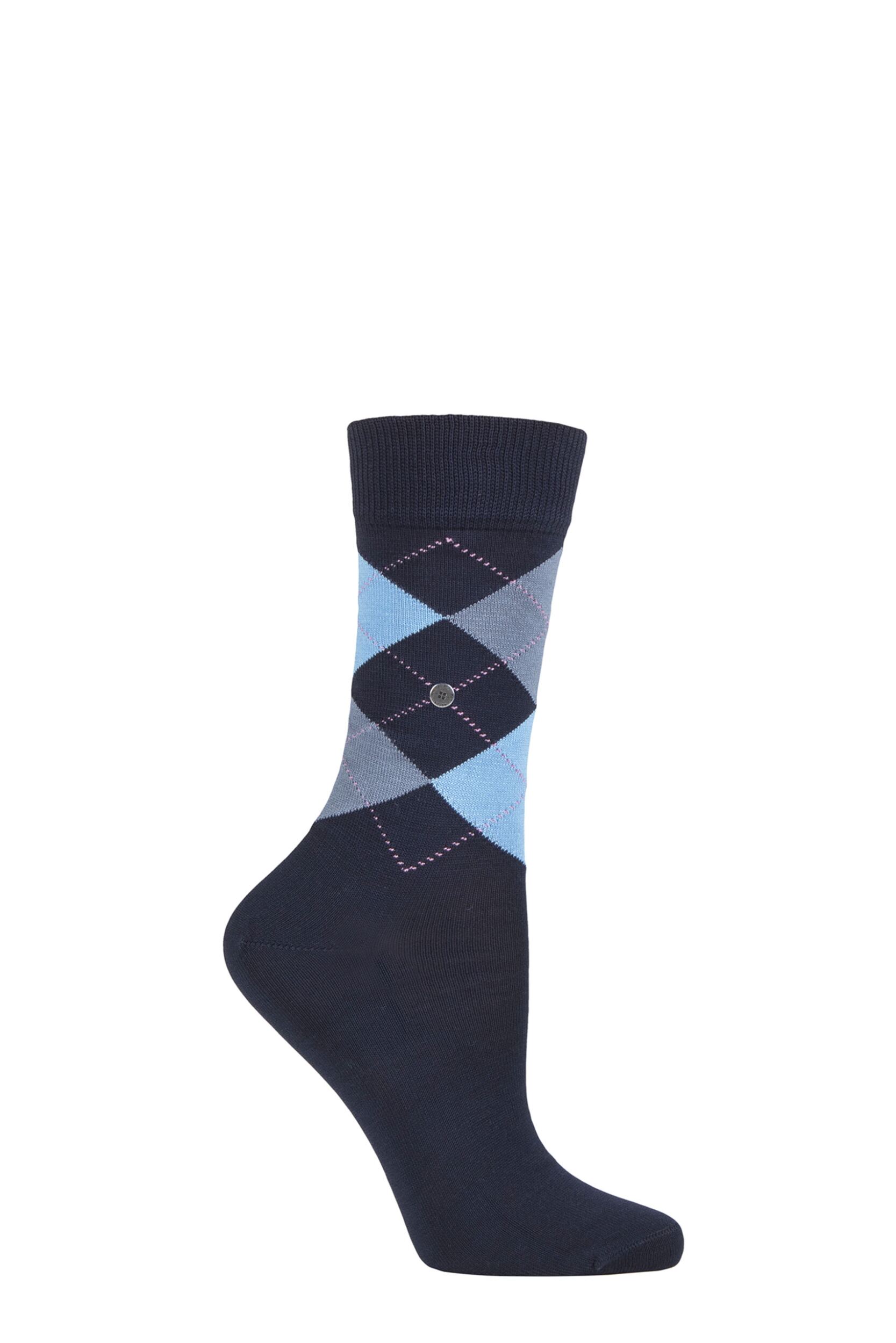 Women's 1 Pair Burlington Covent Garden Cotton Argyle Socks Navy 3.5-7 Ladies