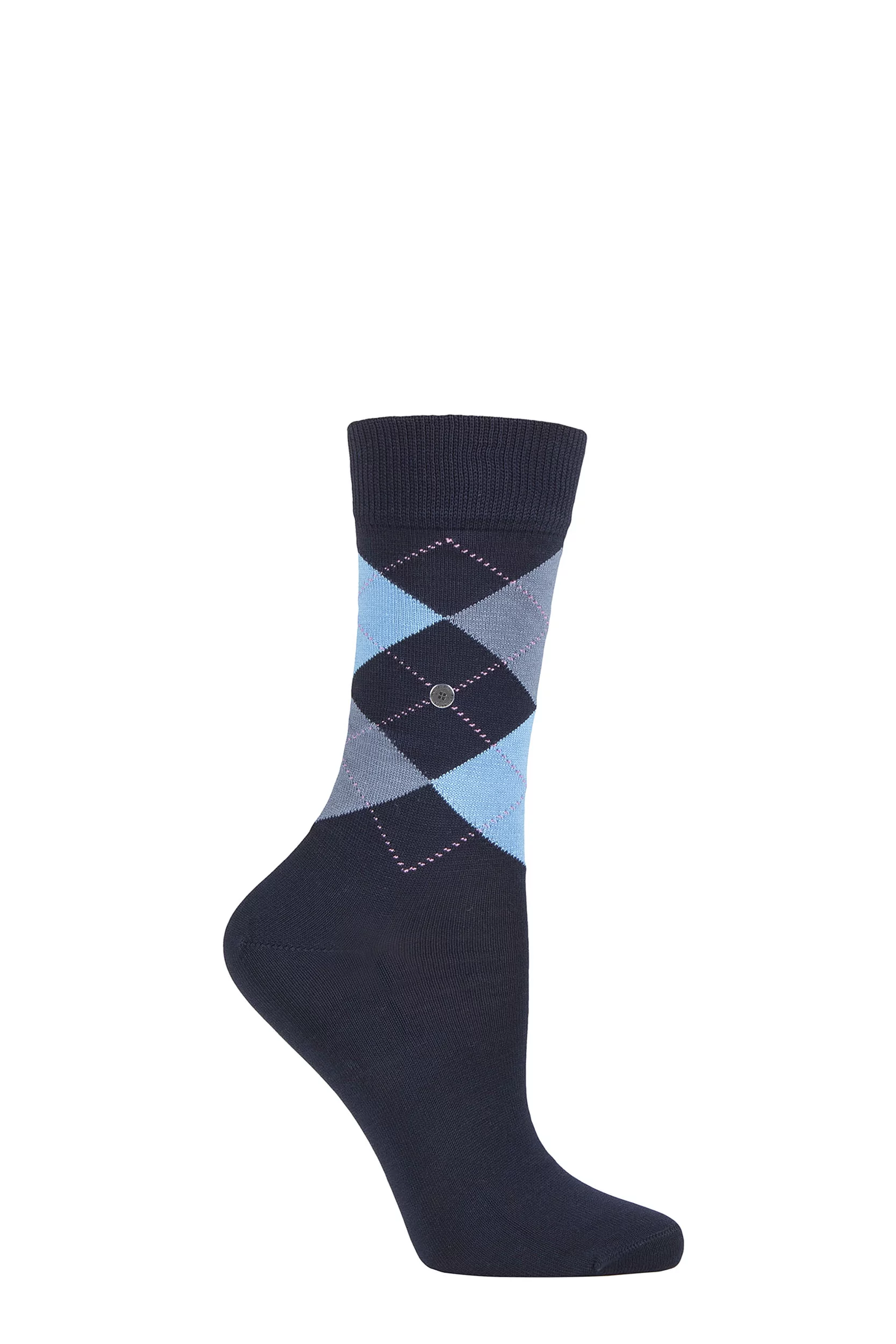 Women's 1 Pair Burlington Covent Garden Cotton Argyle Socks Navy 3.5-7 Ladies