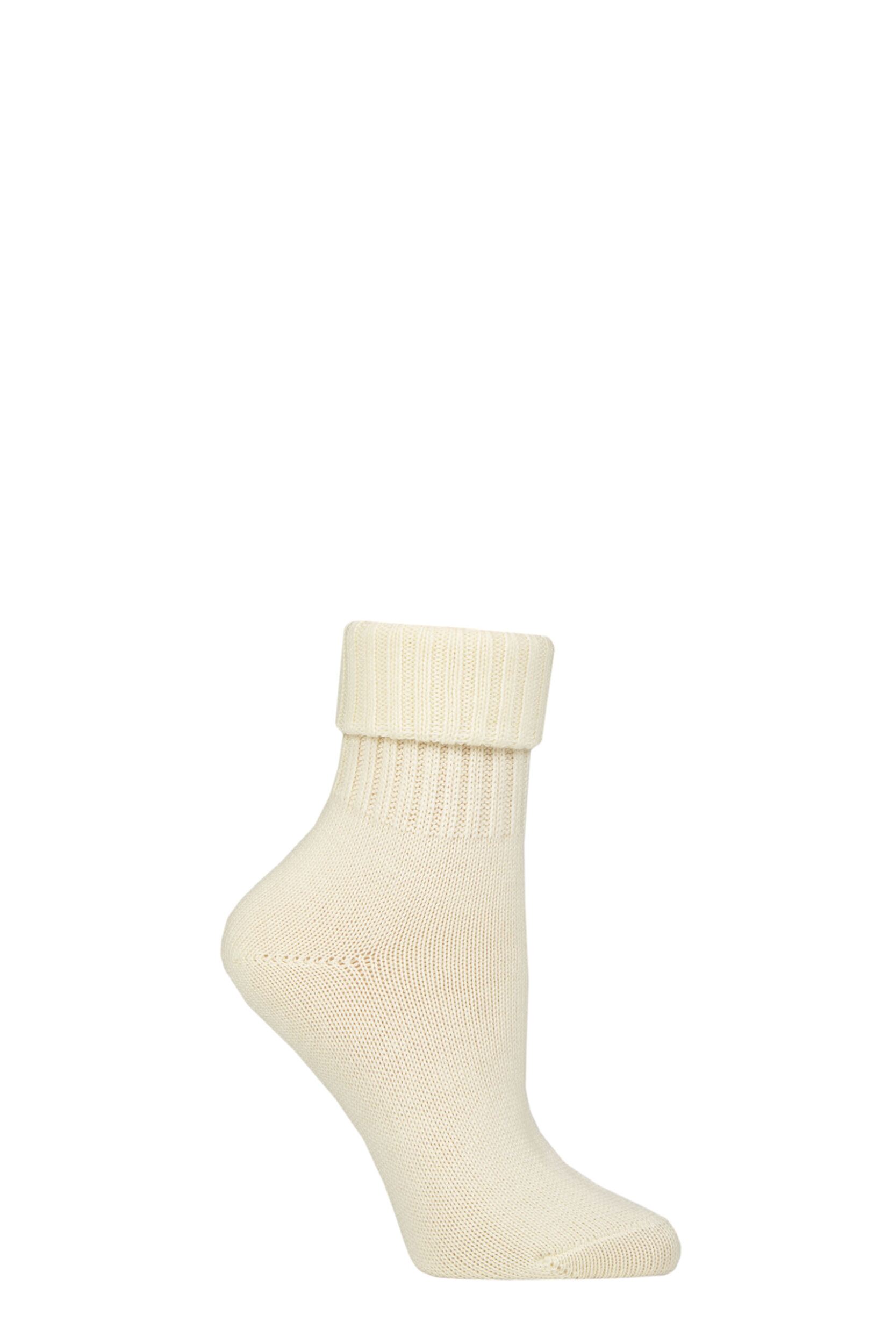 Women's 1 Pair Burlington Plymouth Virgin Wool Turn Over Top Socks White 3.5-7 Ladies