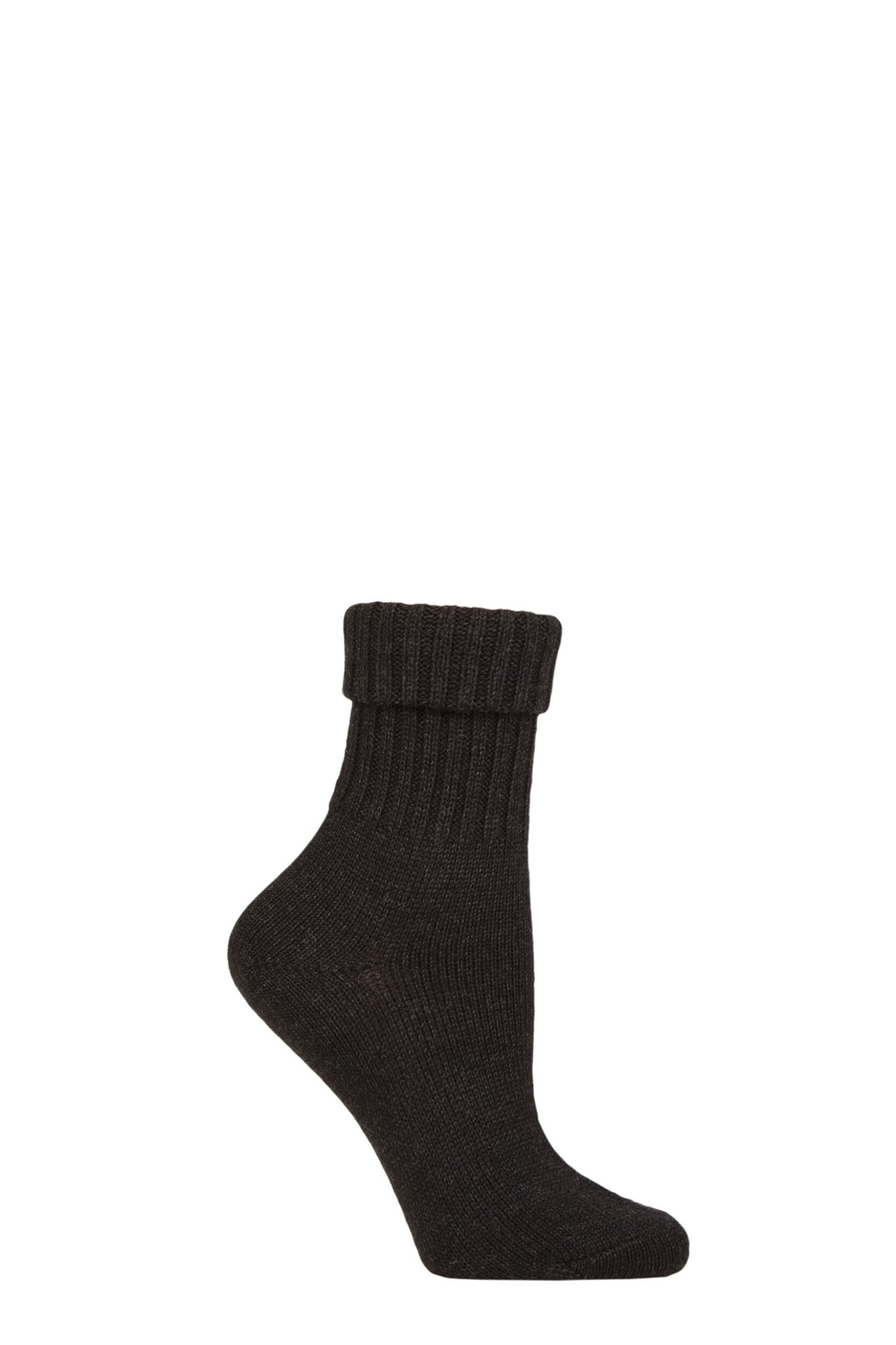 Women's 1 Pair Burlington Plymouth Virgin Wool Turn Over Top Socks Anthracite Melange 3.5-7 Ladies