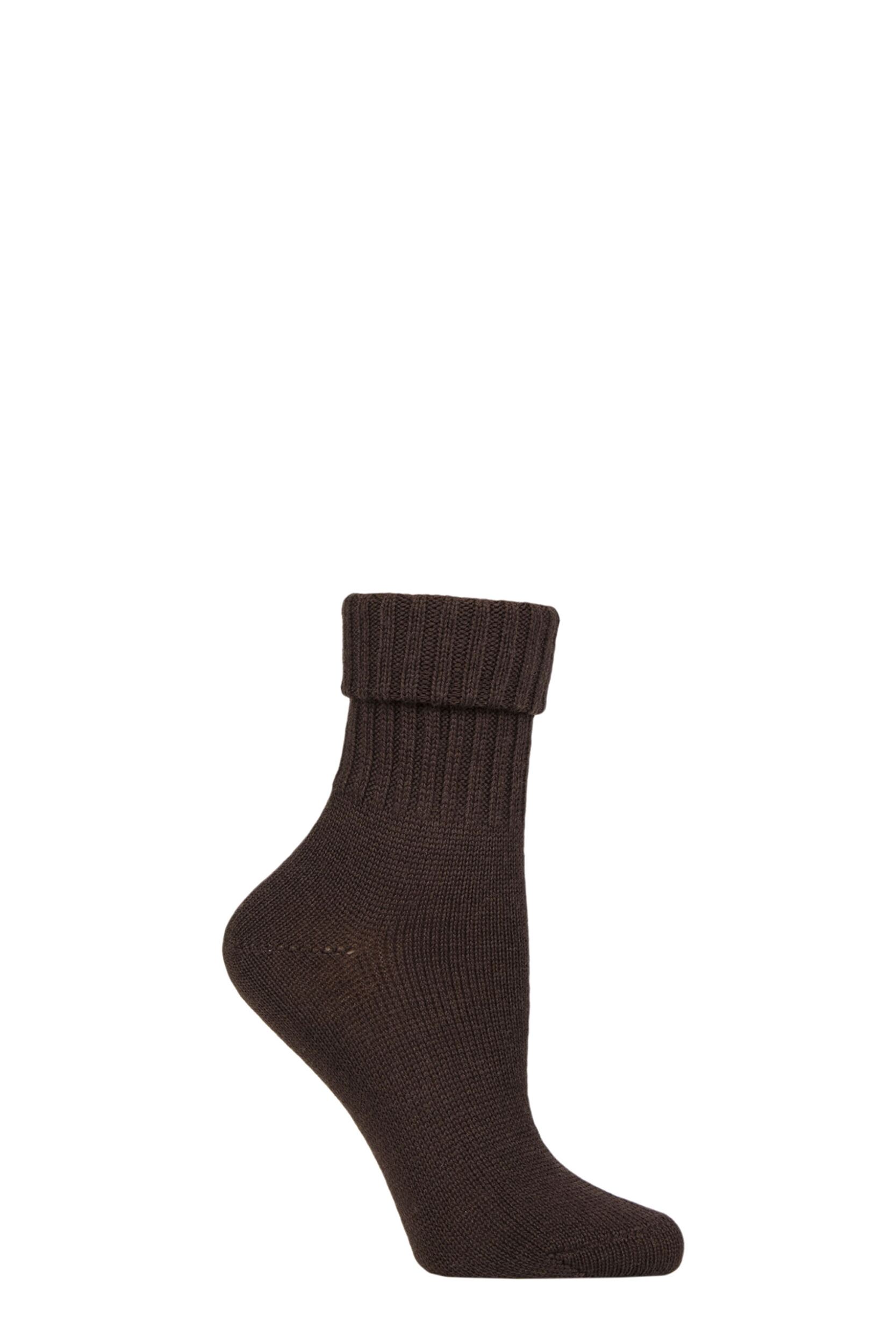 Women's 1 Pair Burlington Plymouth Virgin Wool Turn Over Top Socks Brown 3.5-7 Ladies