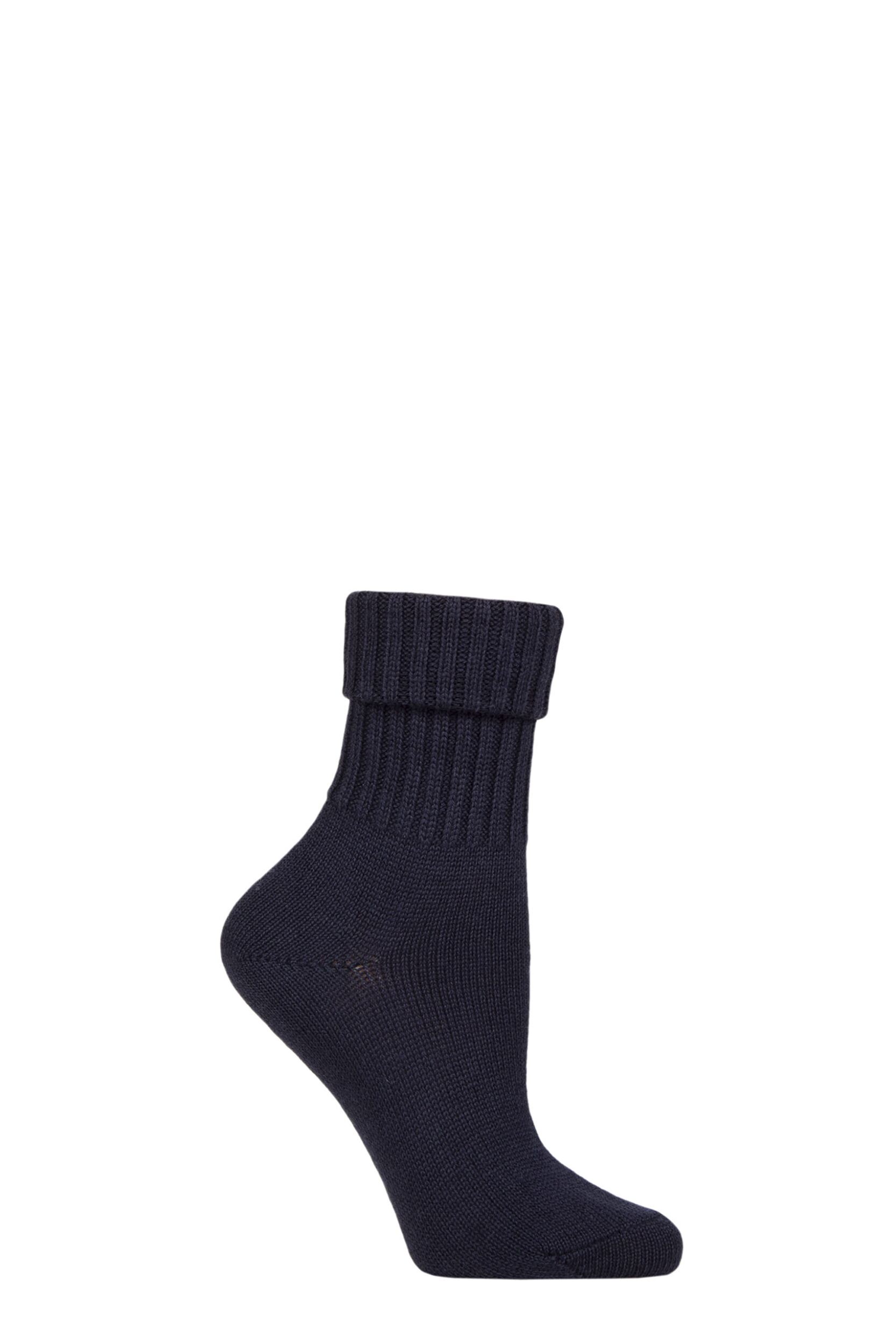 Women's 1 Pair Burlington Plymouth Virgin Wool Turn Over Top Socks Navy 3.5-7 Ladies