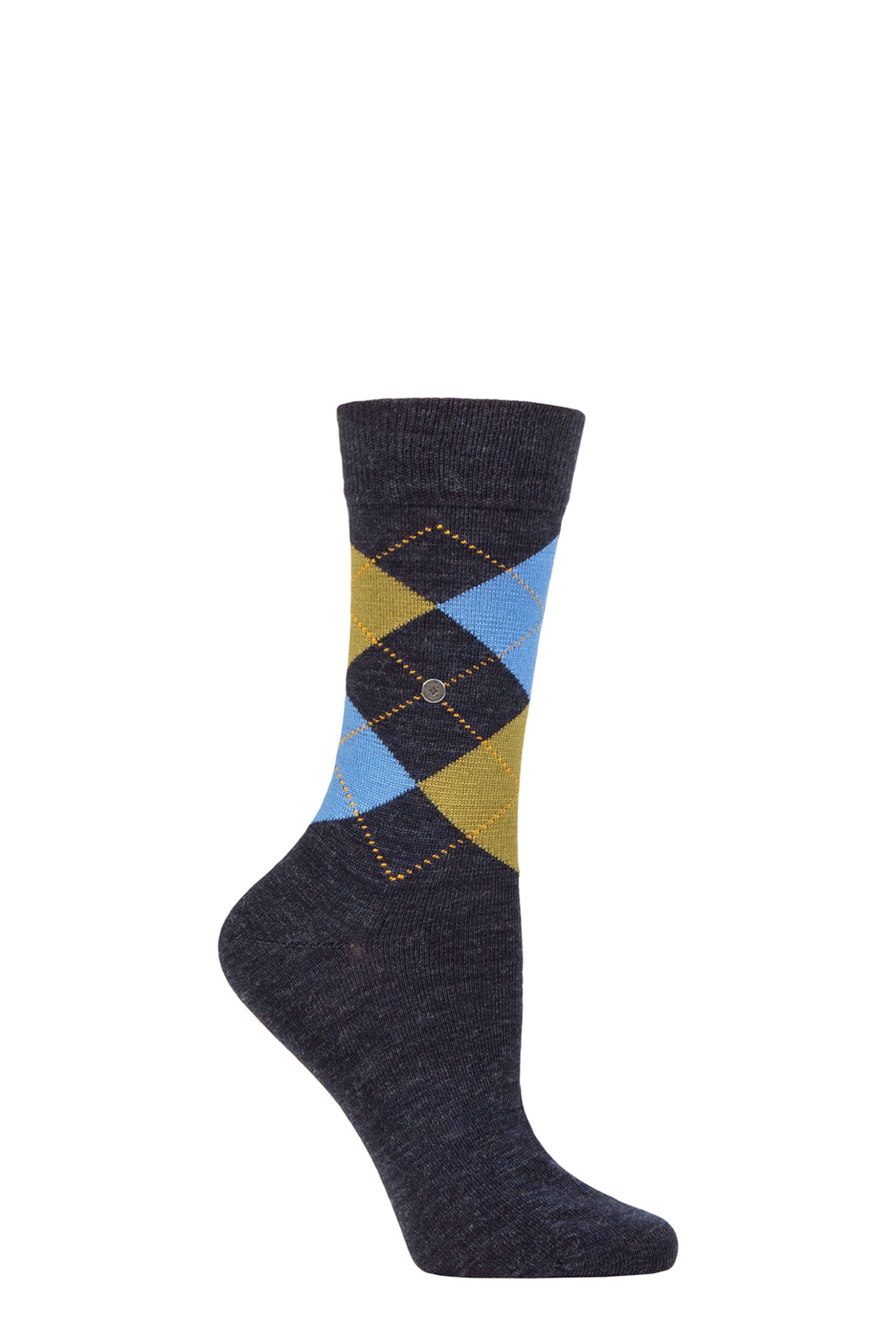 Women's 1 Pair Burlington Marylebone Melange Virgin Wool Socks Navy / Khaki 3.5-7