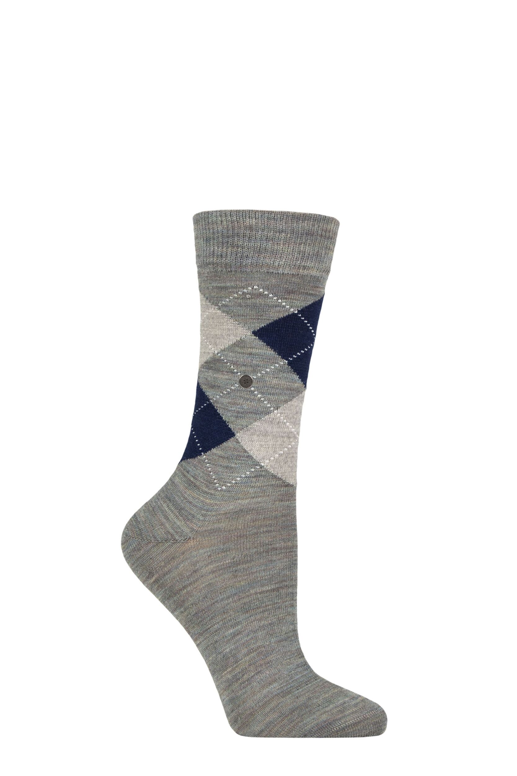 Women's 1 Pair Burlington Marylebone Melange Virgin Wool Socks Pigeon Blue 3.5-7.5 Women'