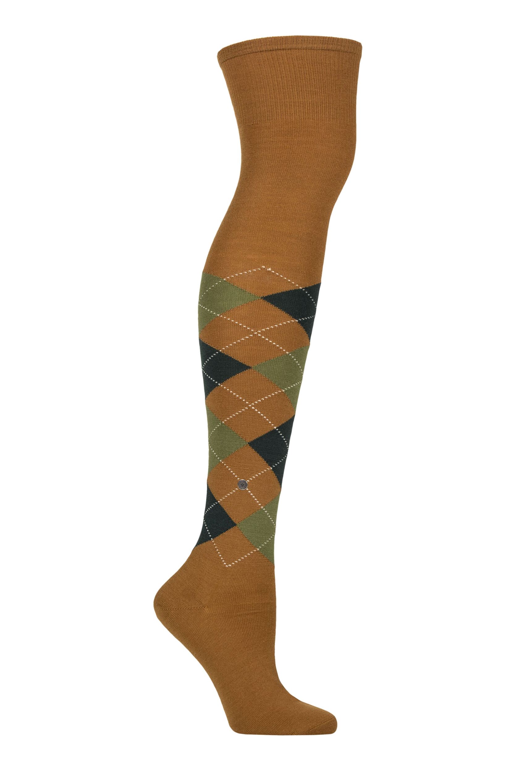 Women's 1 Pair Burlington Marylebone Argyle Wool Overknee Socks Old Brass 3.5-7 Women's