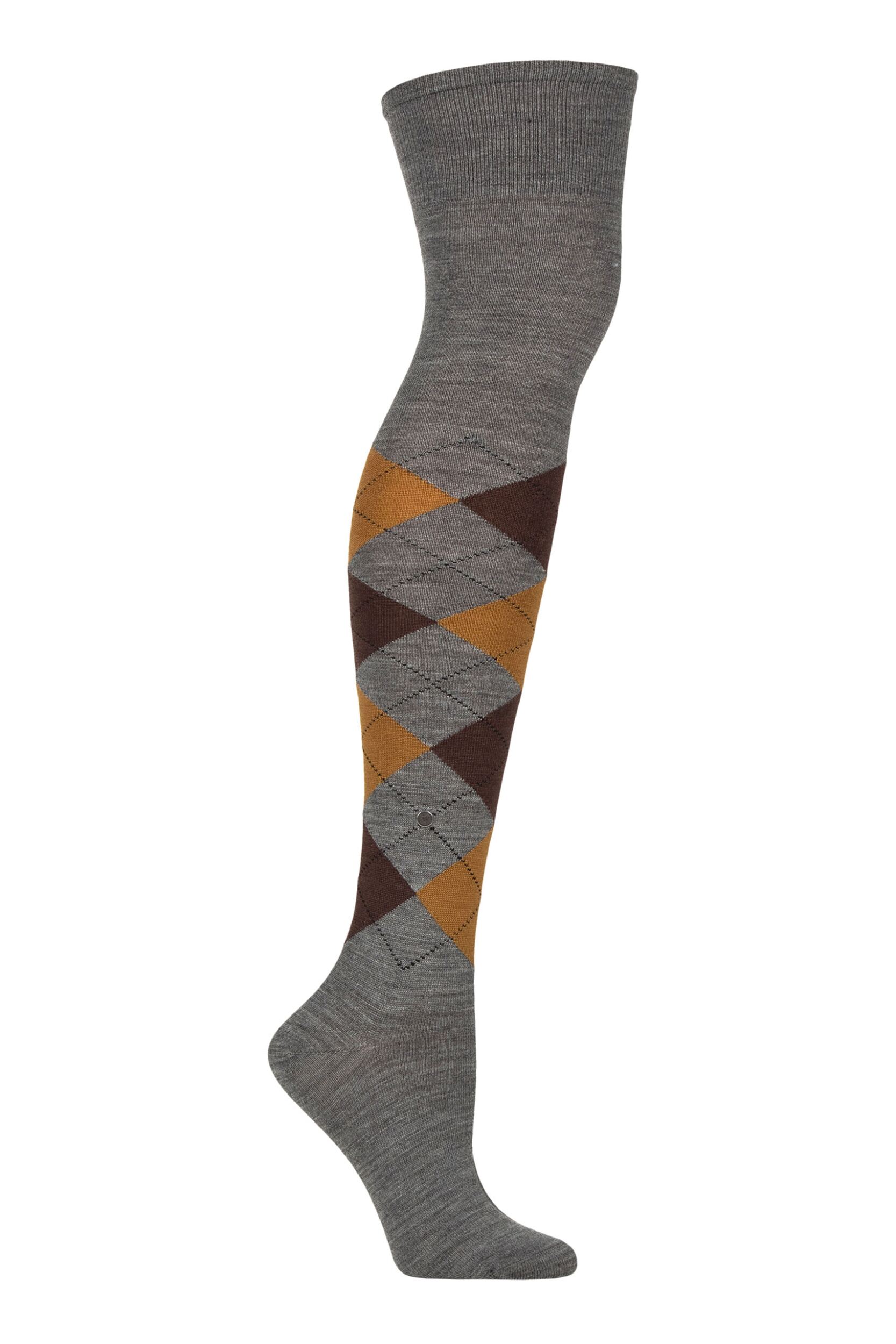 Image of Women's 1 Pair Burlington Marylebone Argyle Wool Overknee Socks Dark Grey 3.5-7 Women's