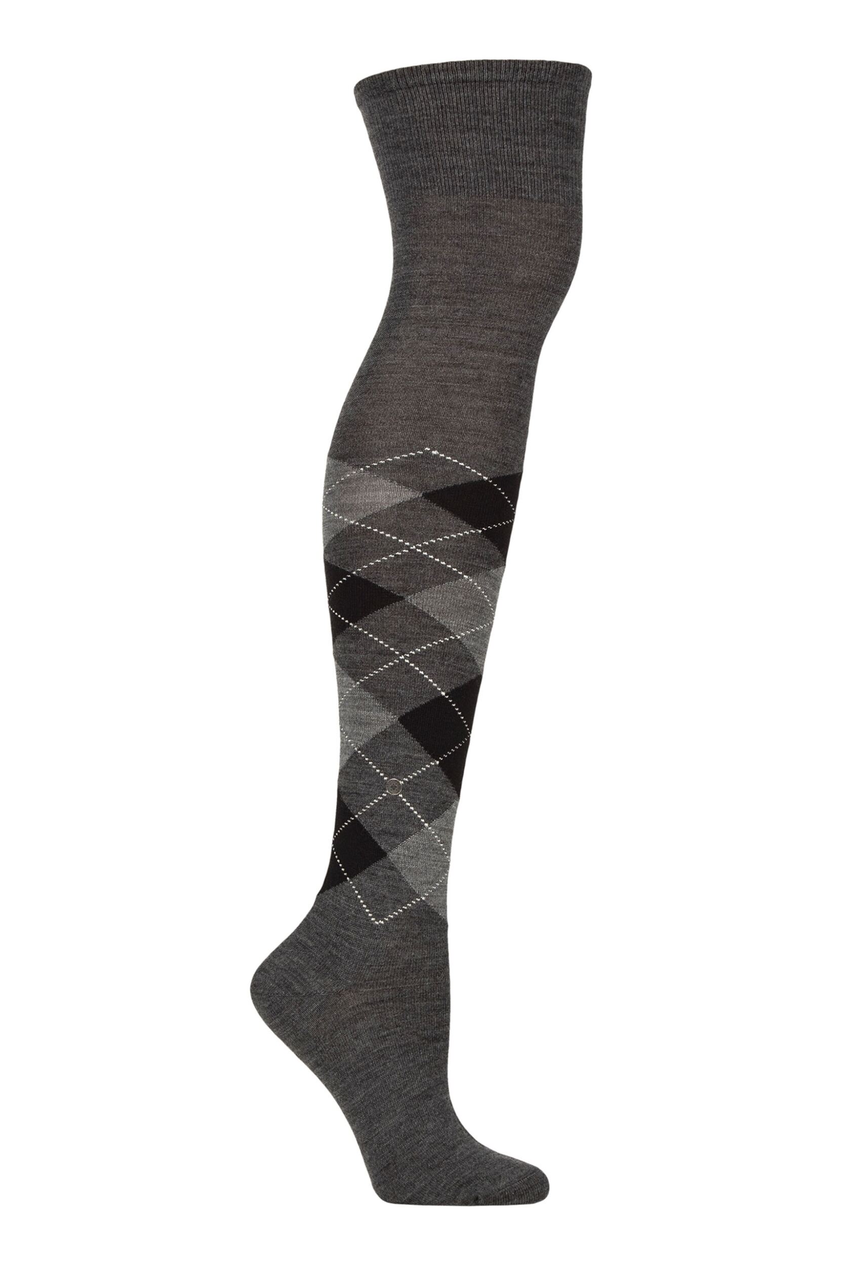 Image of Women's 1 Pair Burlington Marylebone Argyle Wool Overknee Socks Asphalt Melange 3.5-7 Women's