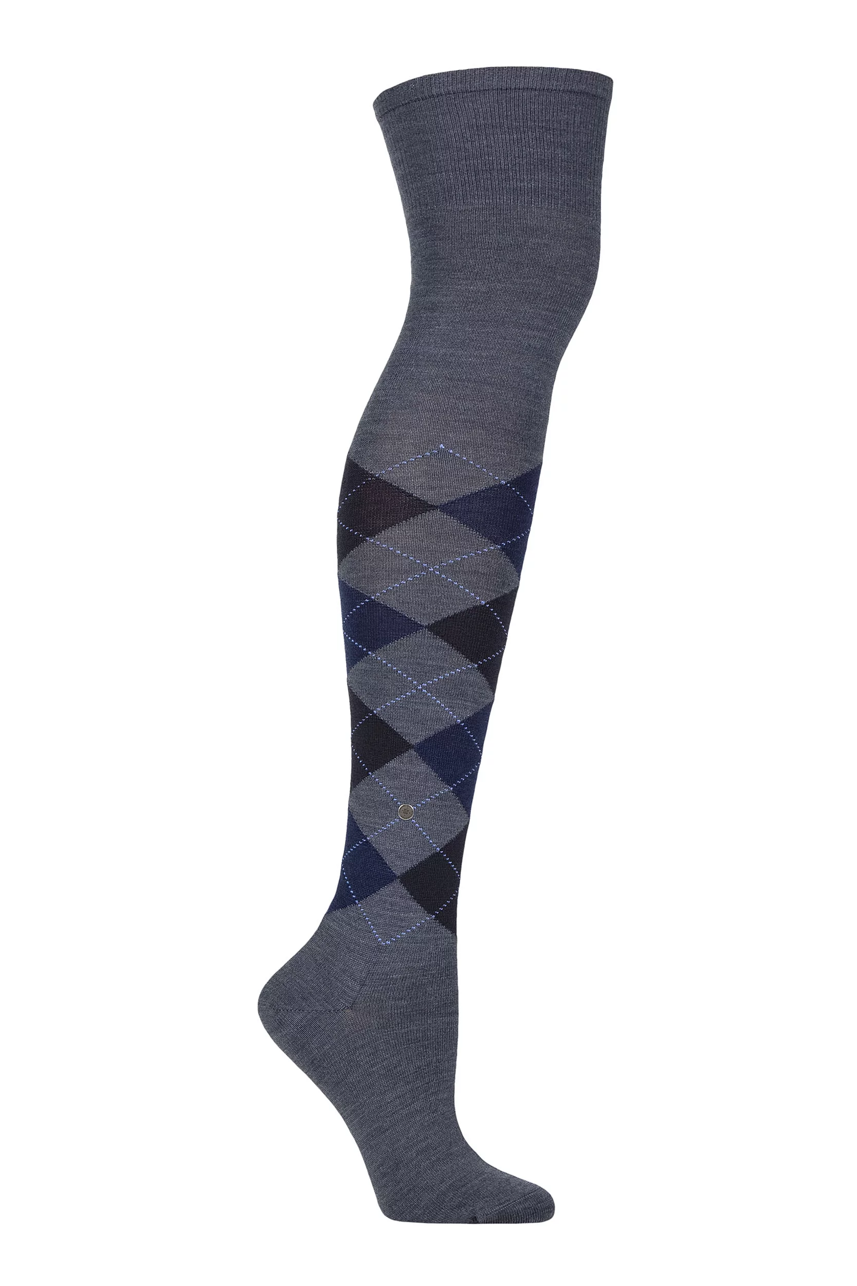 Women's 1 Pair Burlington Marylebone Argyle Wool Overknee Socks Dark Blue Melange 3.5-7 Women