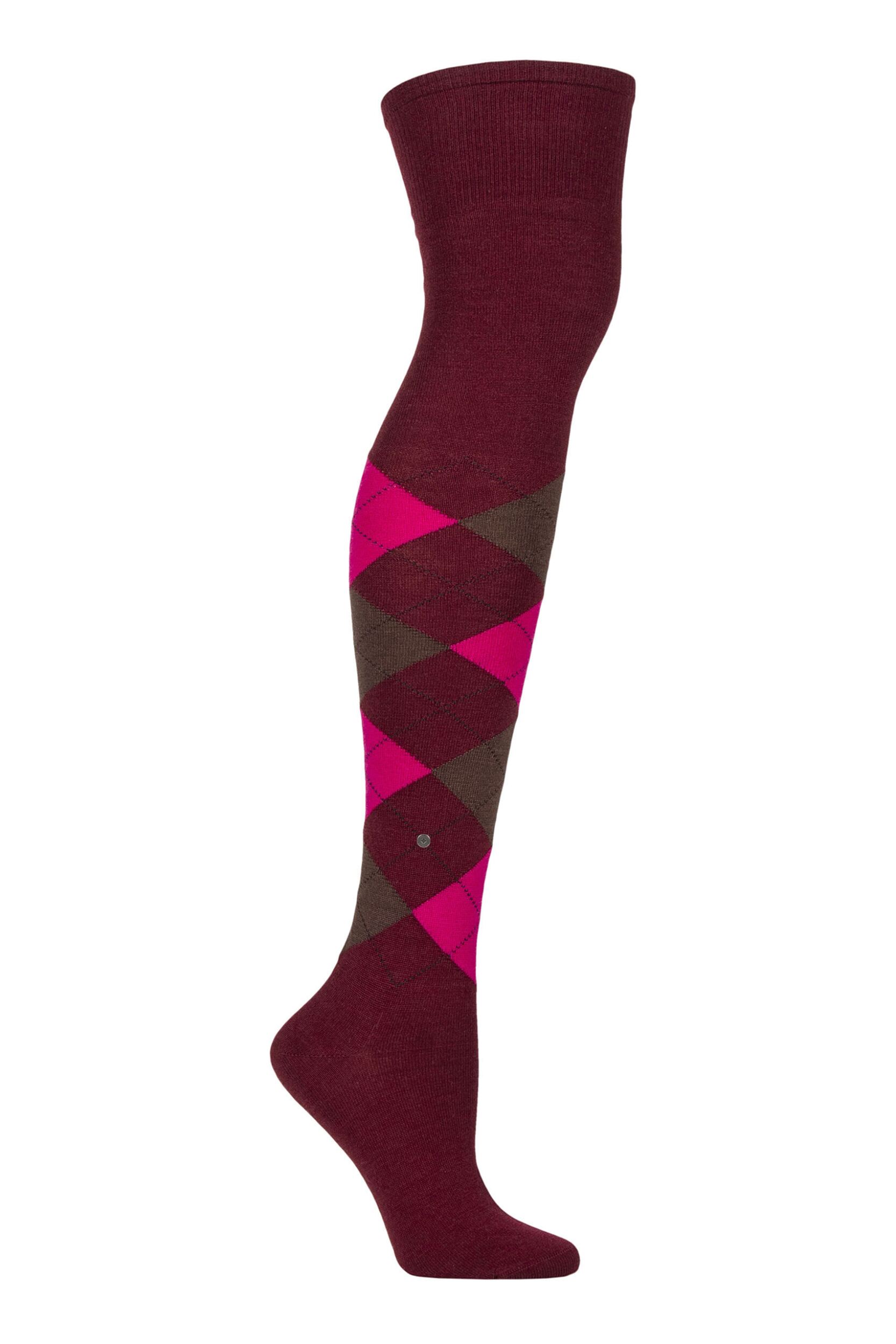 Image of Women's 1 Pair Burlington Marylebone Argyle Wool Overknee Socks Red 3.5-7.5 Ladies
