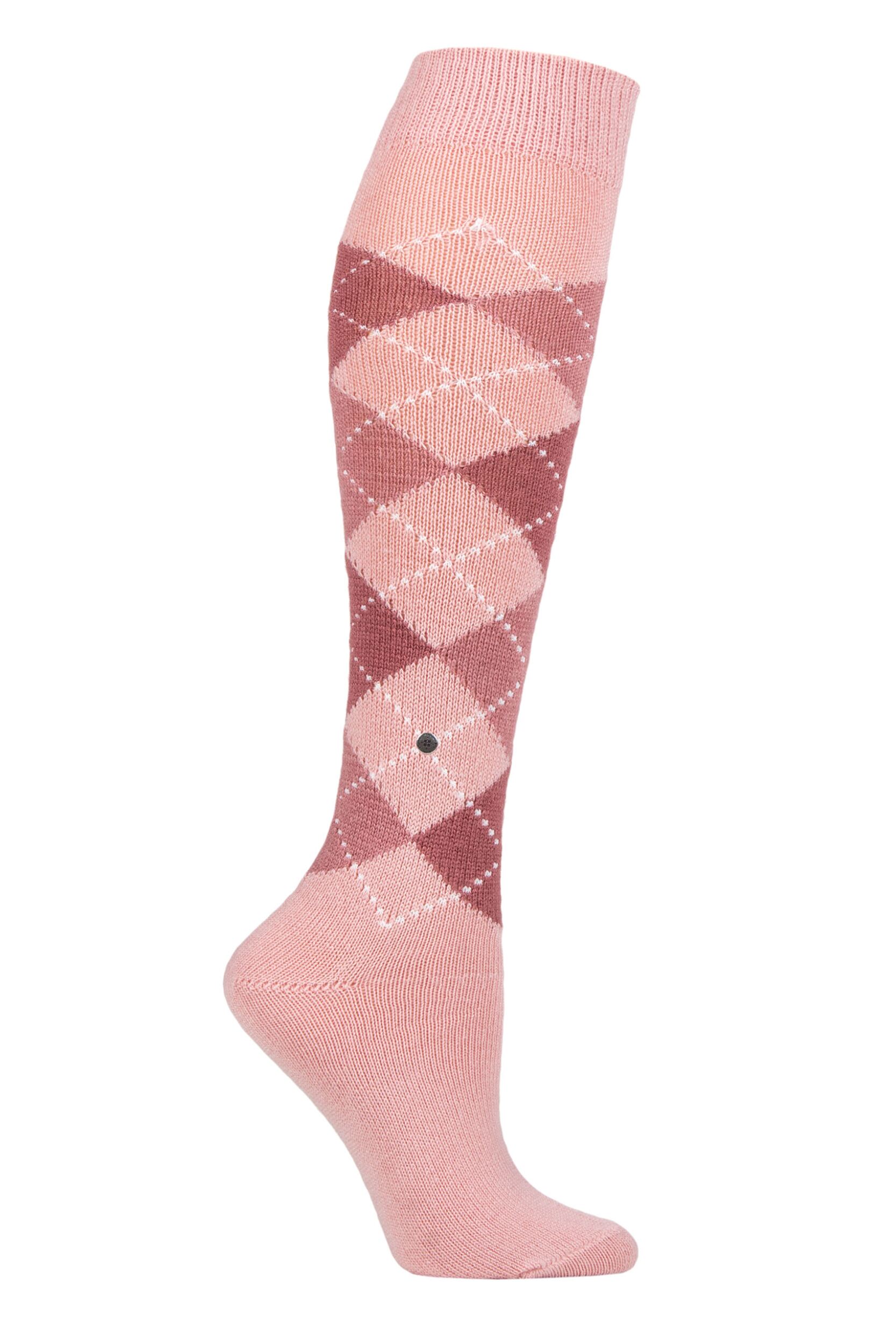 Women's 1 Pair Burlington Whitby Extra Soft Argyle Knee High Socks Pink