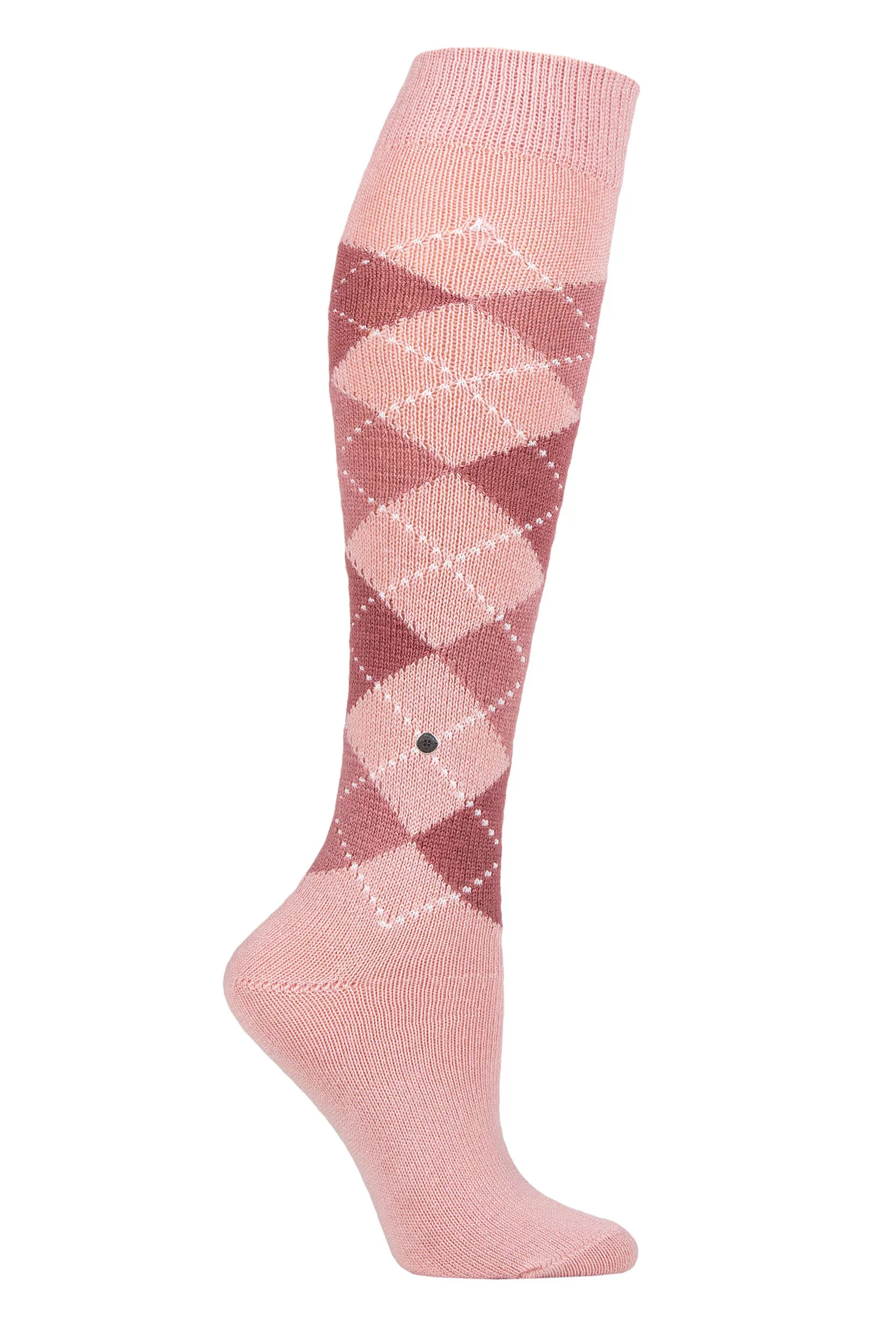 Women's 1 Pair Burlington Whitby Extra Soft Argyle Knee High Socks Pink