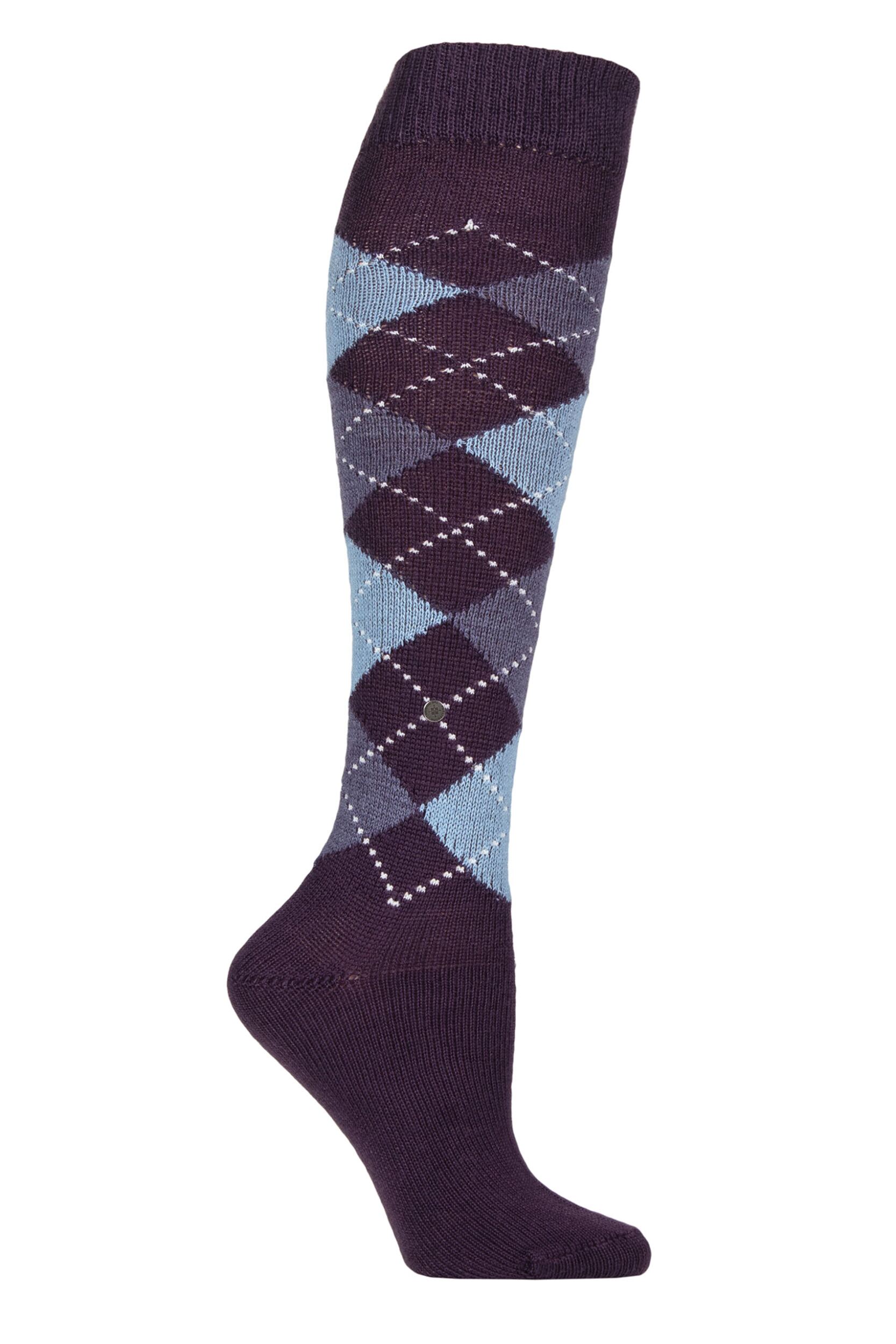 Women's 1 Pair Burlington Whitby Extra Soft Argyle Knee High Socks Navy Blues 3.5-7 Women's