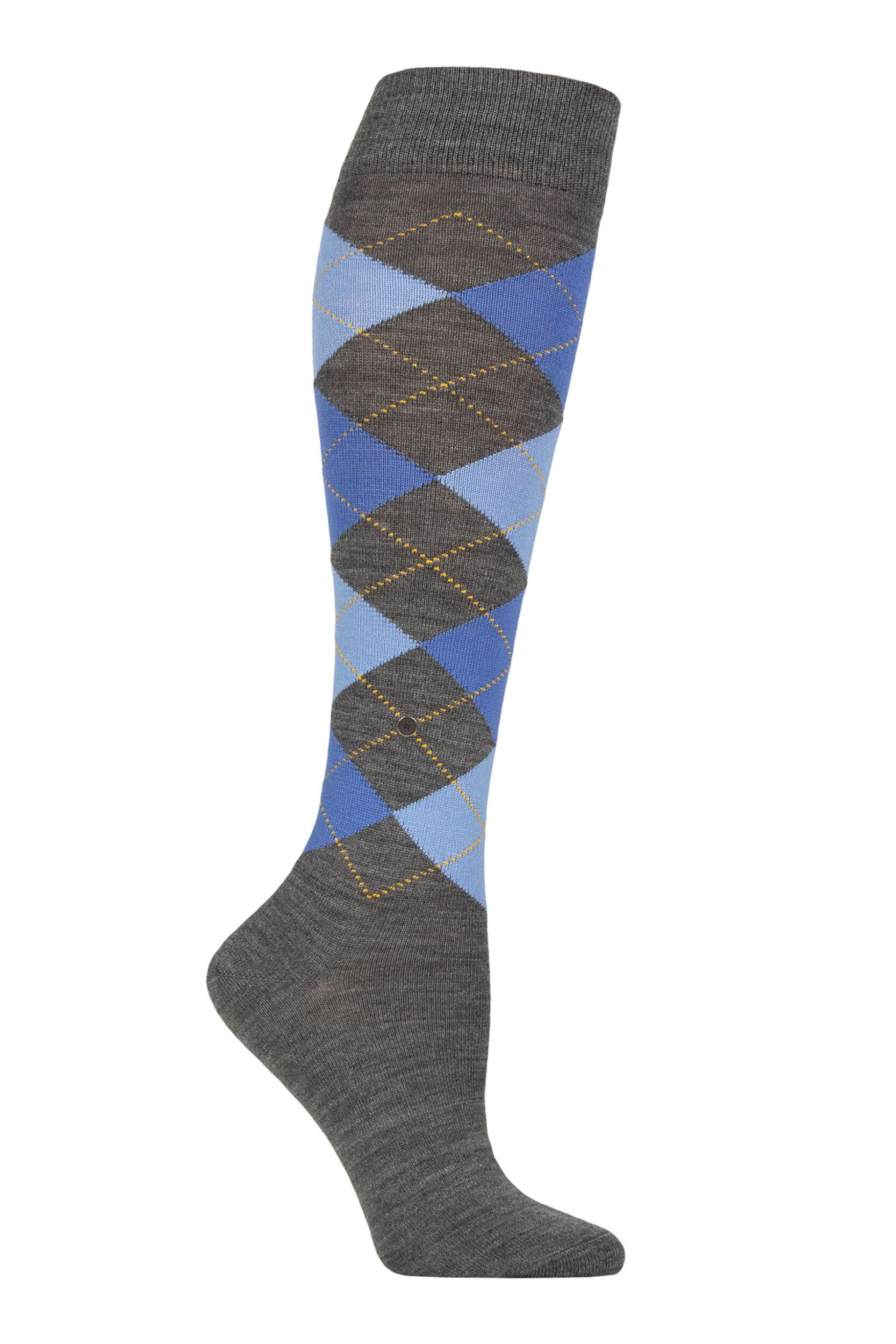 Women's 1 Pair Burlington Marylebone Argyle Wool Knee High Socks Dark Grey 3.5-7 Women's