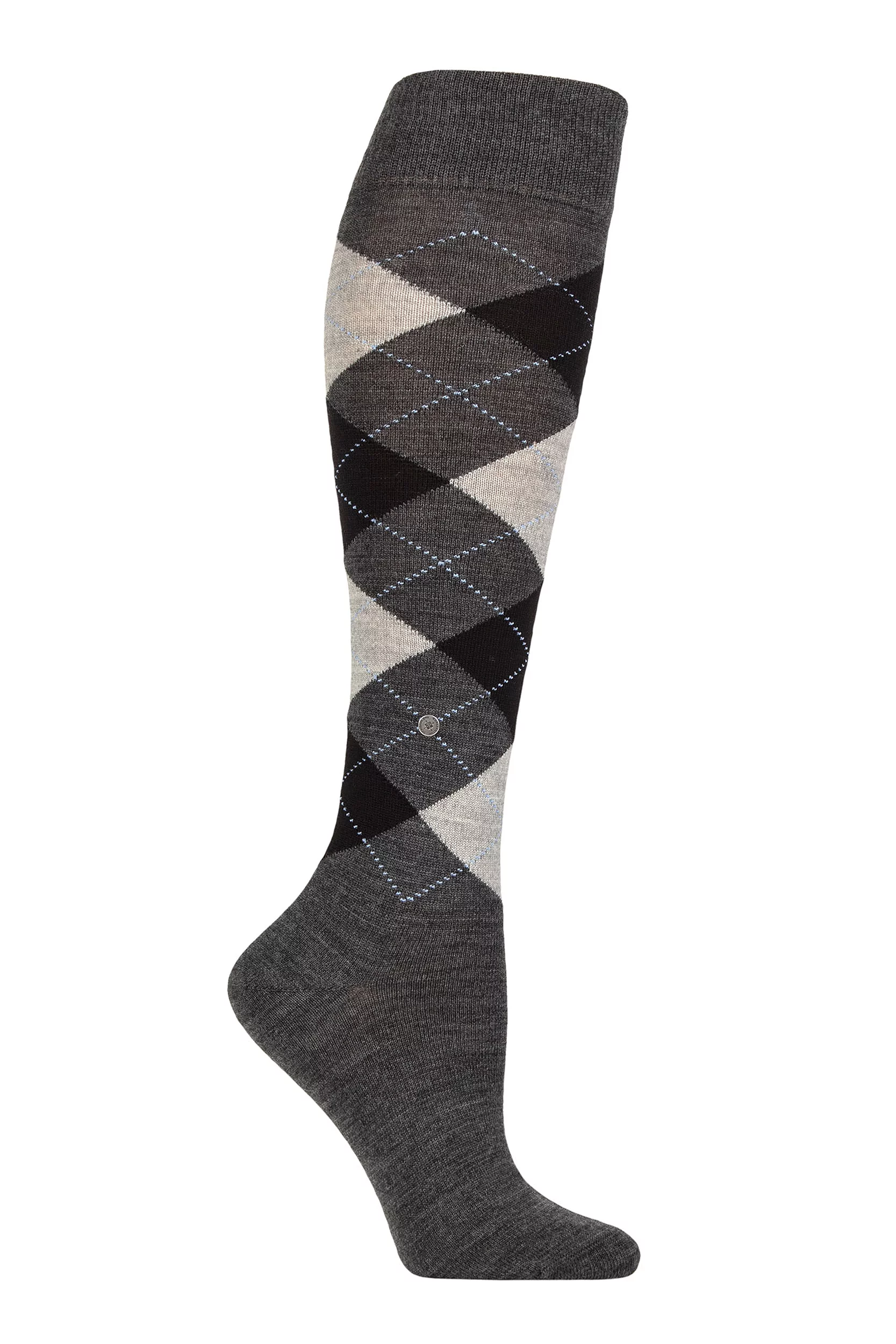 Women's 1 Pair Burlington Marylebone Argyle Wool Knee High Socks Asphalt Melange 3.5-7 Women'