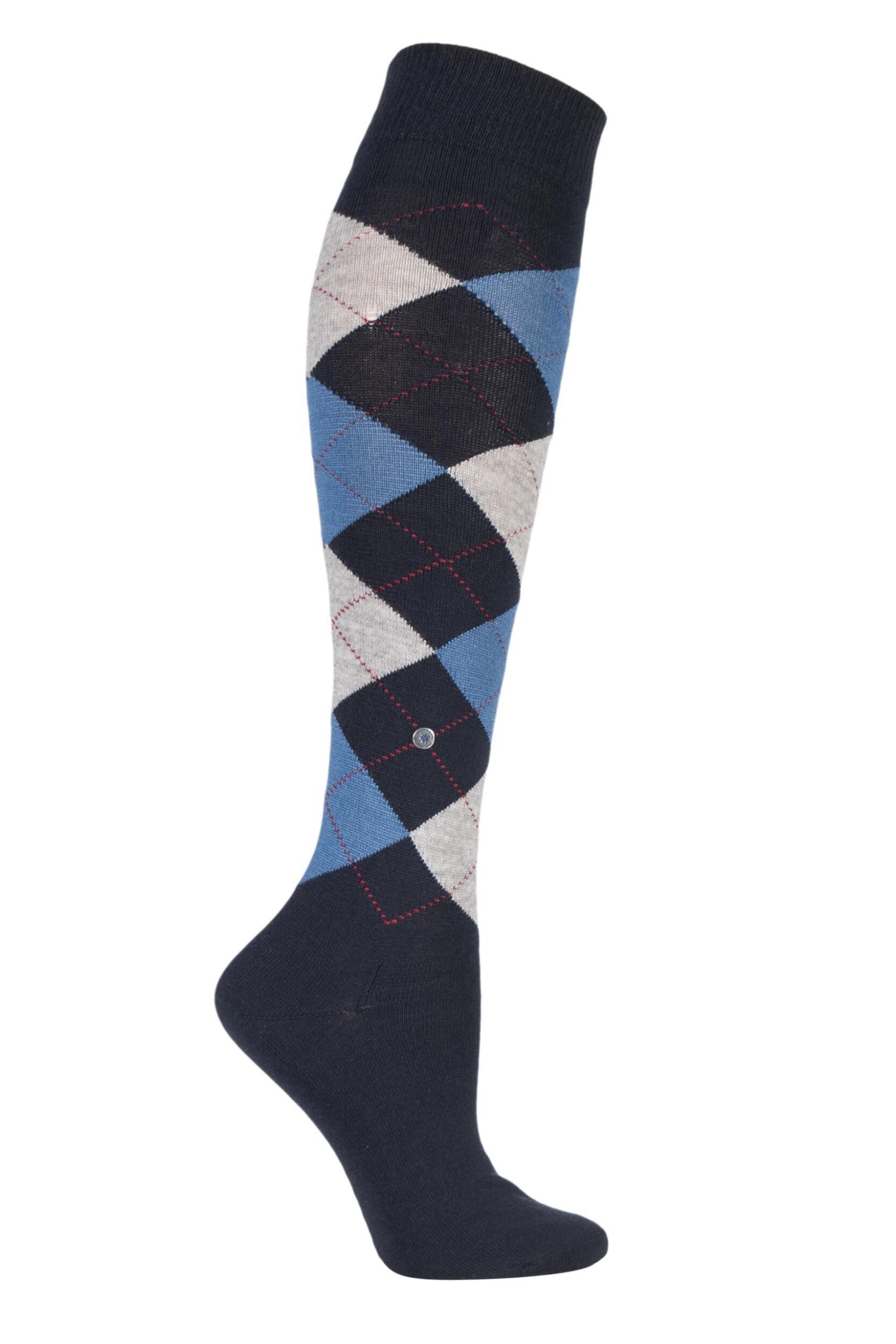 1 Pair Navy Marylebone Argyle Wool Knee High Socks Ladies 3.5-7 Ladies - Burlington