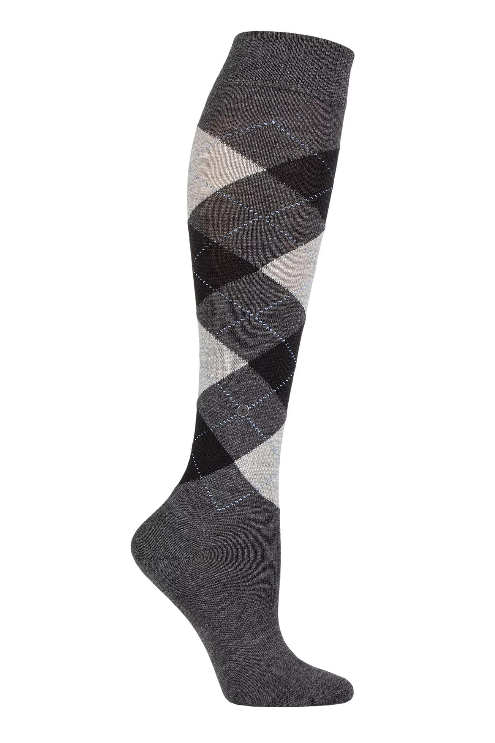 Women's 1 Pair Burlington Marylebone Argyle Wool Knee High Socks Charcoal 36