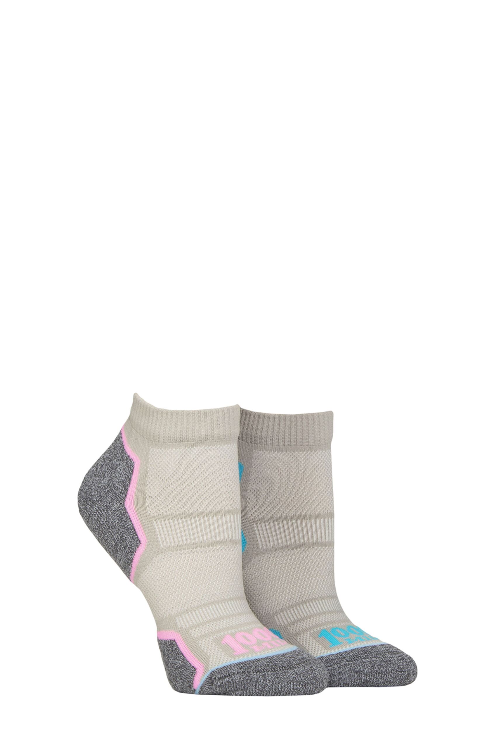 Mens and Women's 2 Pair 1000 Mile Run Anklet Socks Silver Grey Ladies 6-8.5 Ladies