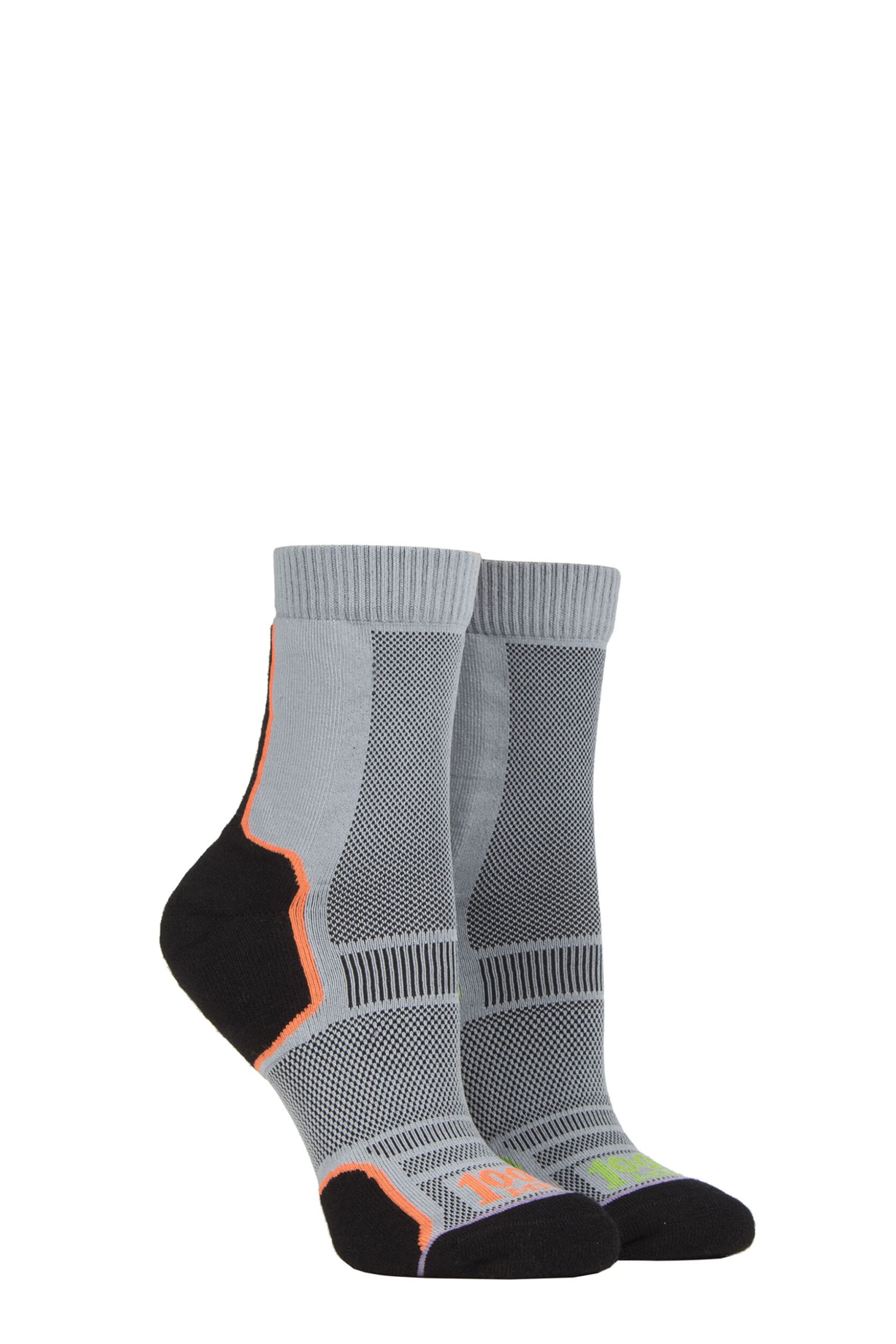 2 Pair Grey Trail Sock Unisex 9-11.5 Mens - 1000 Mile
