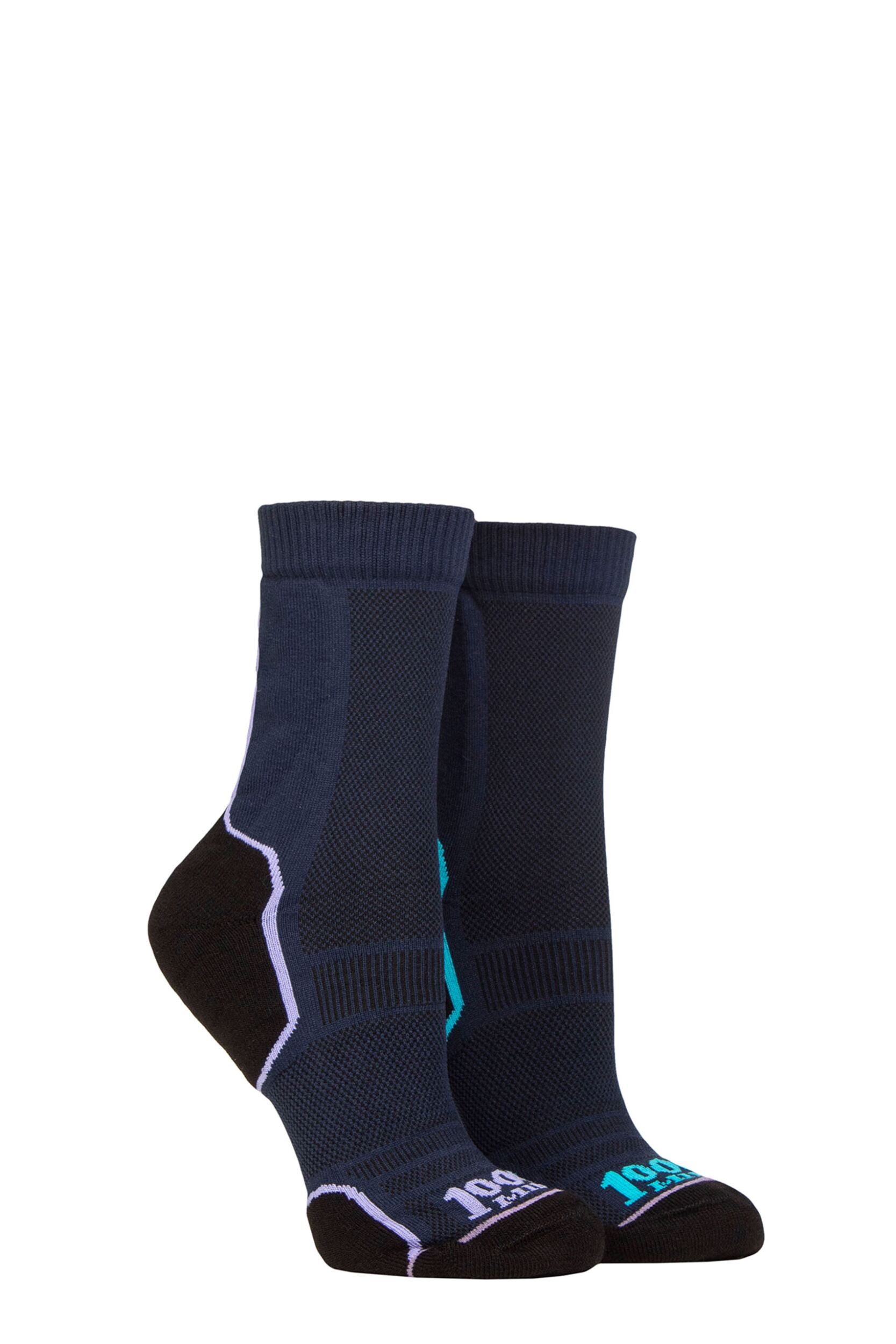 1000 Mile 2 Pair Repreve Trail Socks Navy Lilac 3-5.5 Ladies