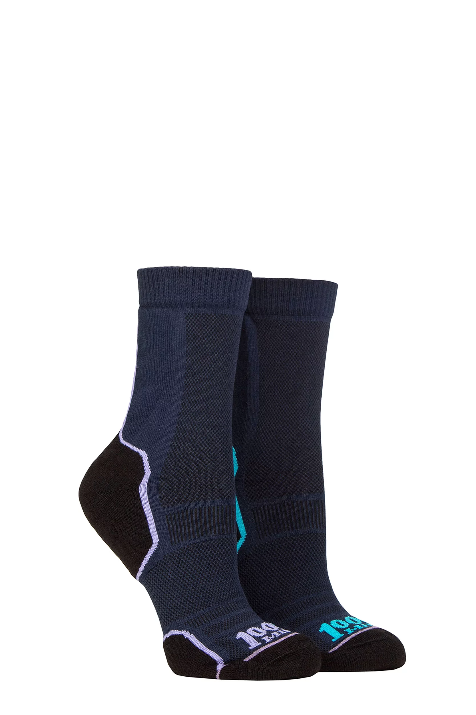 1000 Mile 2 Pair Repreve Trail Socks Navy Lilac 6-8.5 Ladies