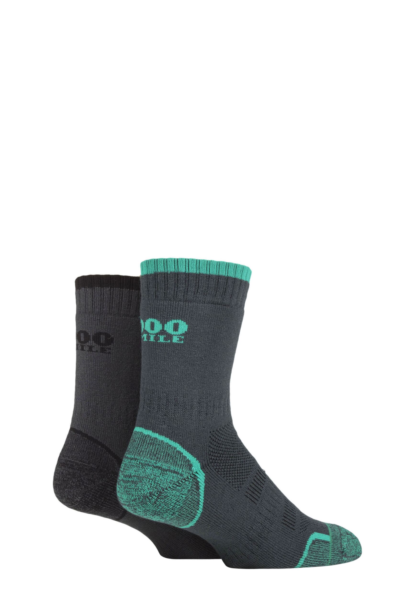 Mens and Women's 2 Pair 1000 Mile Single Layer Walking Socks Emerald/Charcoal 6-8.5 Mens