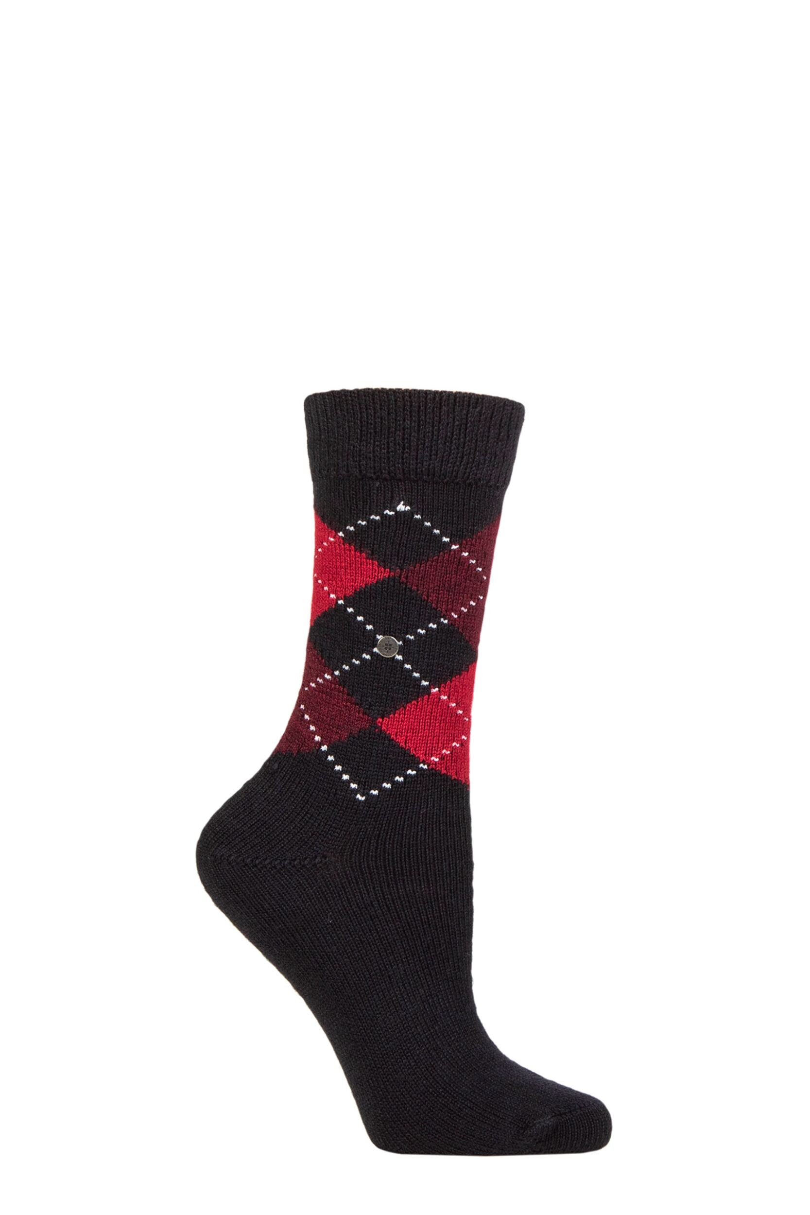 Women's 1 Pair Burlington Whitby Extra Soft Argyle Socks Navy / Red 3.5-7 Ladies