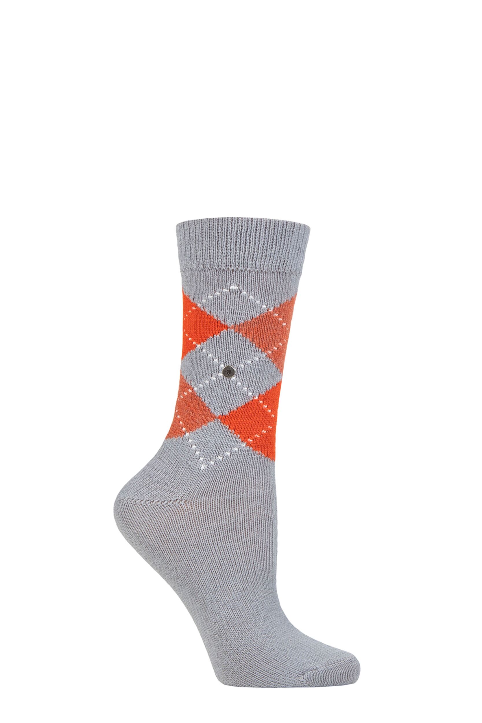 Women's 1 Pair Burlington Whitby Extra Soft Argyle Socks Grey / Orange 3.5-7 Ladies