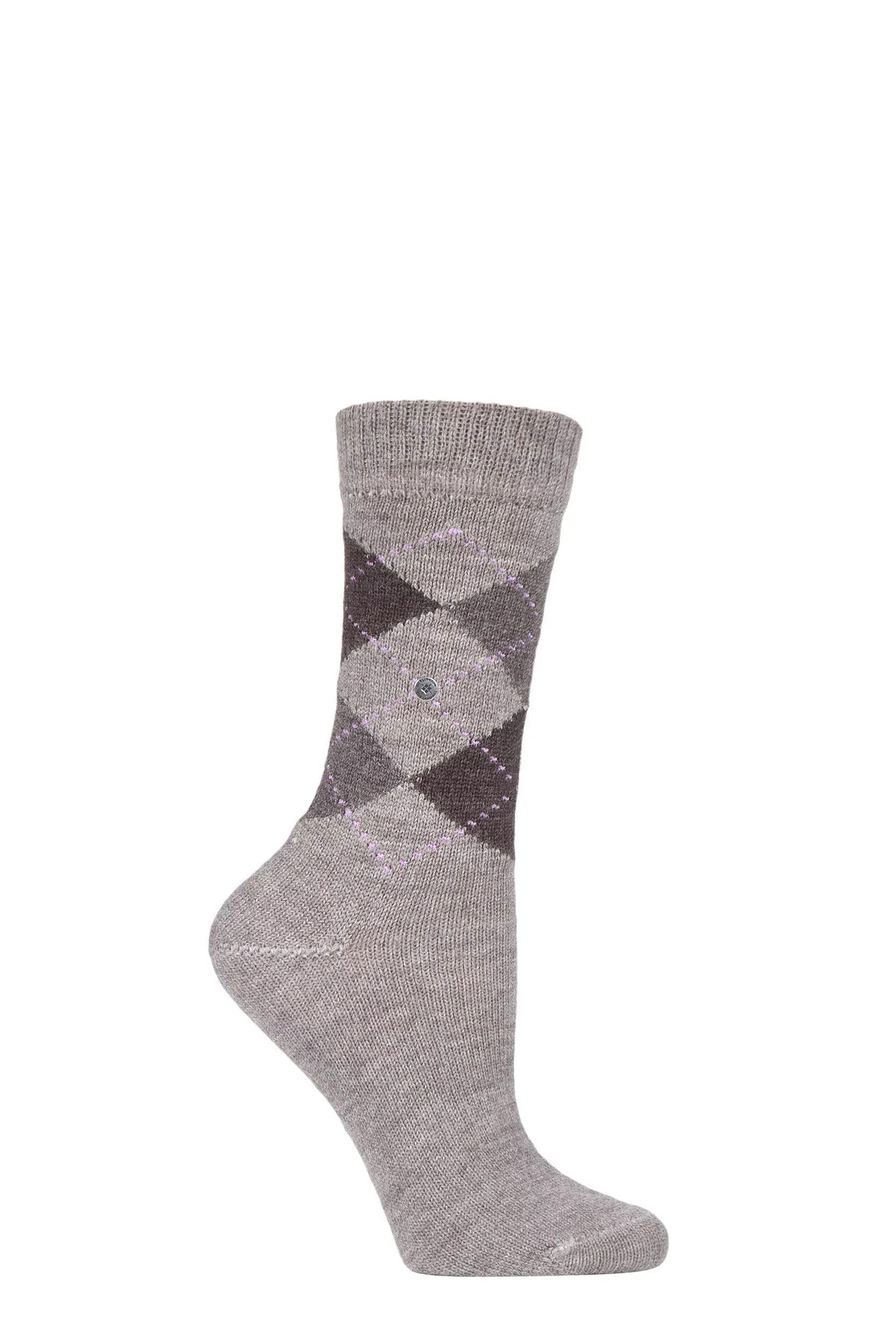 1 Pair Brown Whitby Extra Soft Argyle Socks Ladies 3.5-7 Ladies - Burlington
