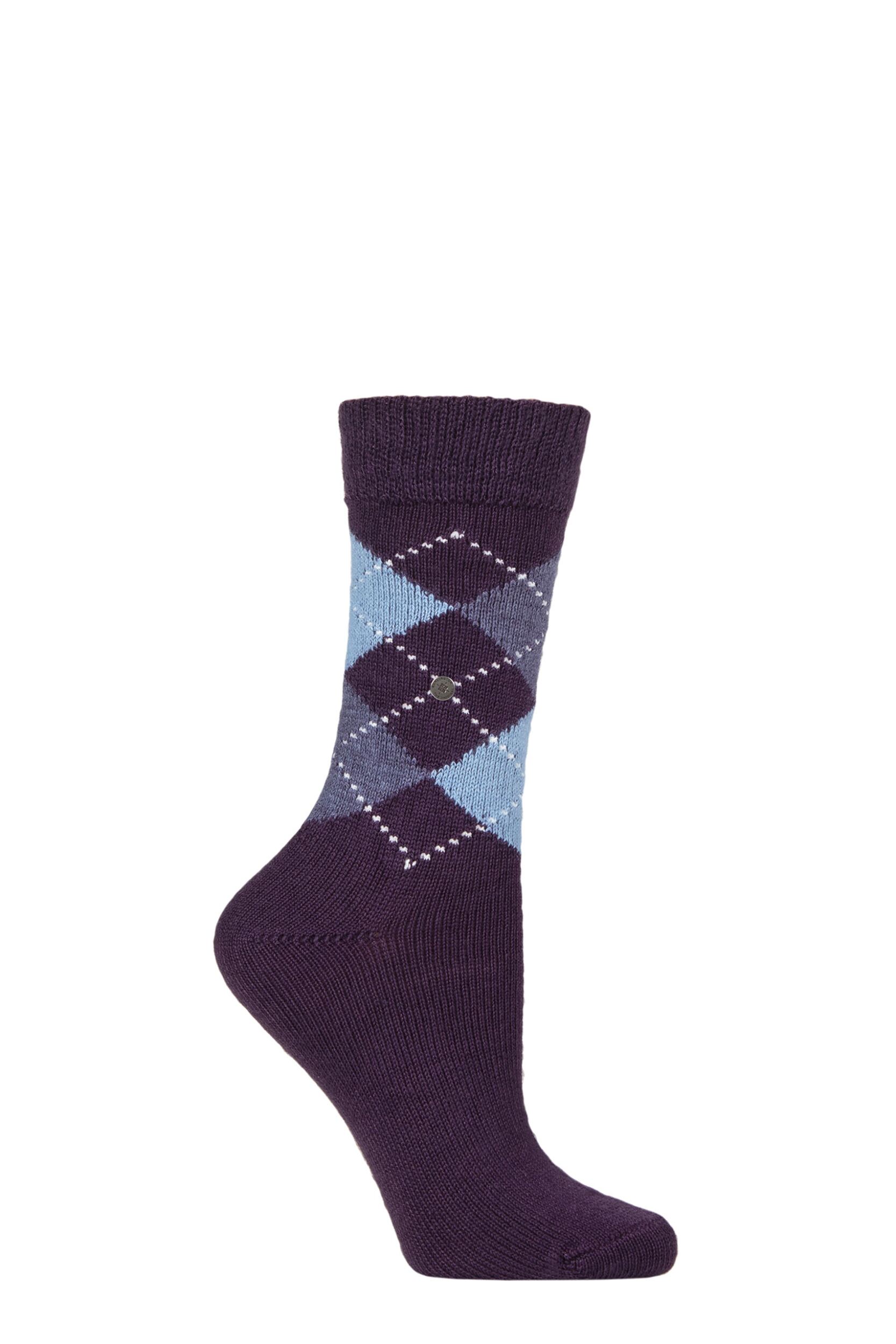 Women’s 1 Pair Burlington Whitby Extra Soft Argyle Socks Purple 3.5-7 Women’s