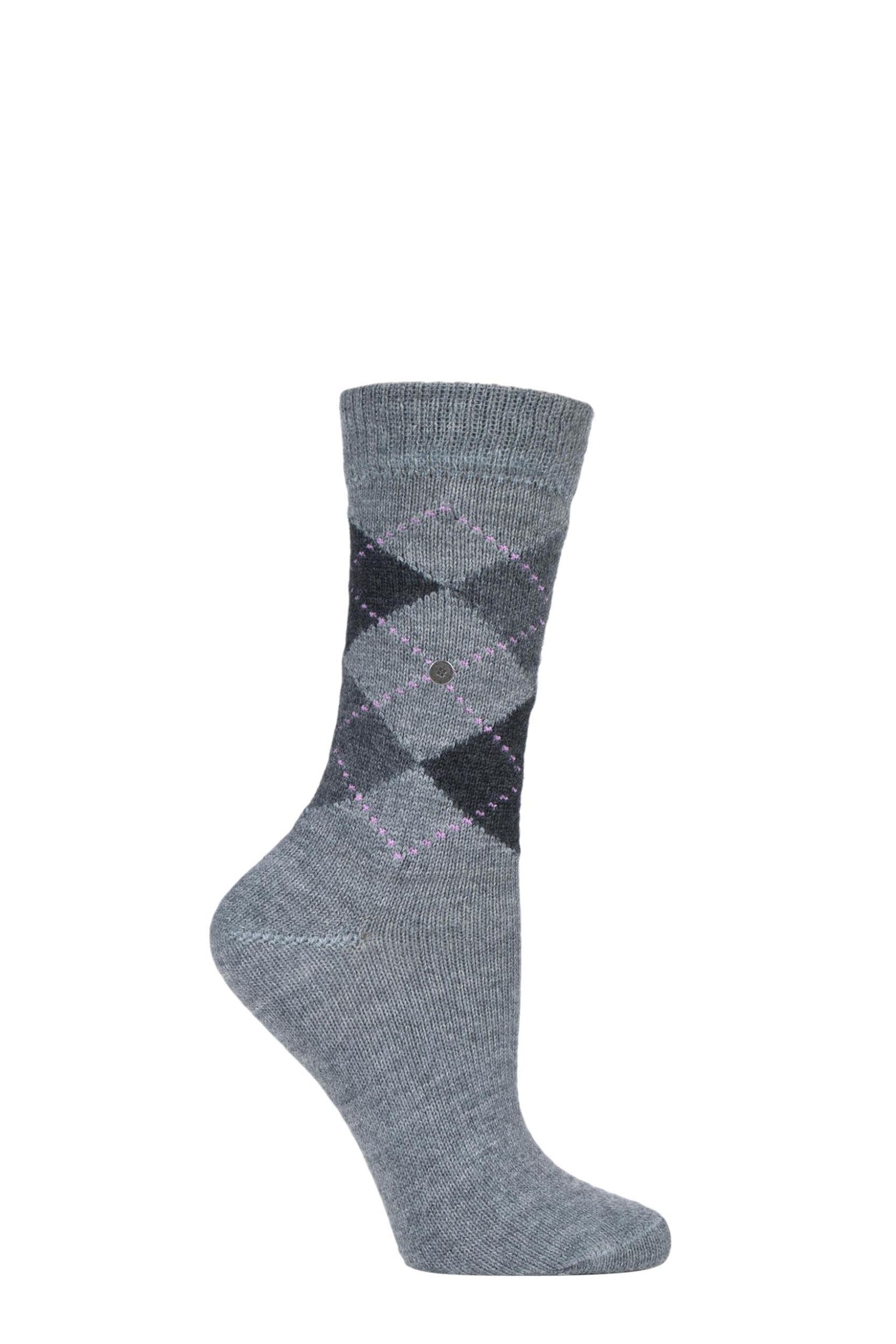 1 Pair Charcoal Whitby Extra Soft Argyle Socks Ladies 3.5-7 Ladies - Burlington