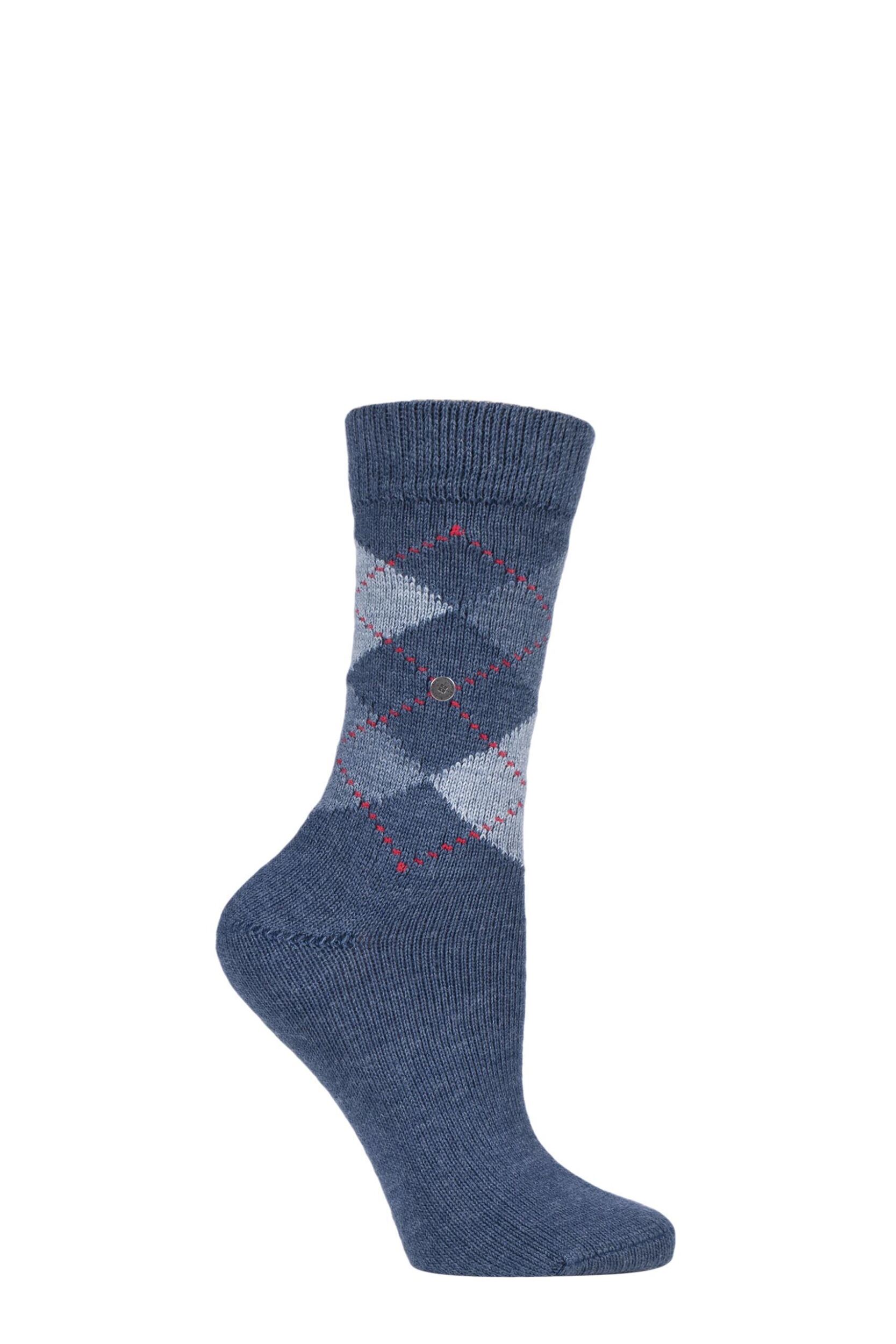 Image of 1 Pair Blues Whitby Extra Soft Argyle Socks Ladies 3.5-7 Ladies - Burlington