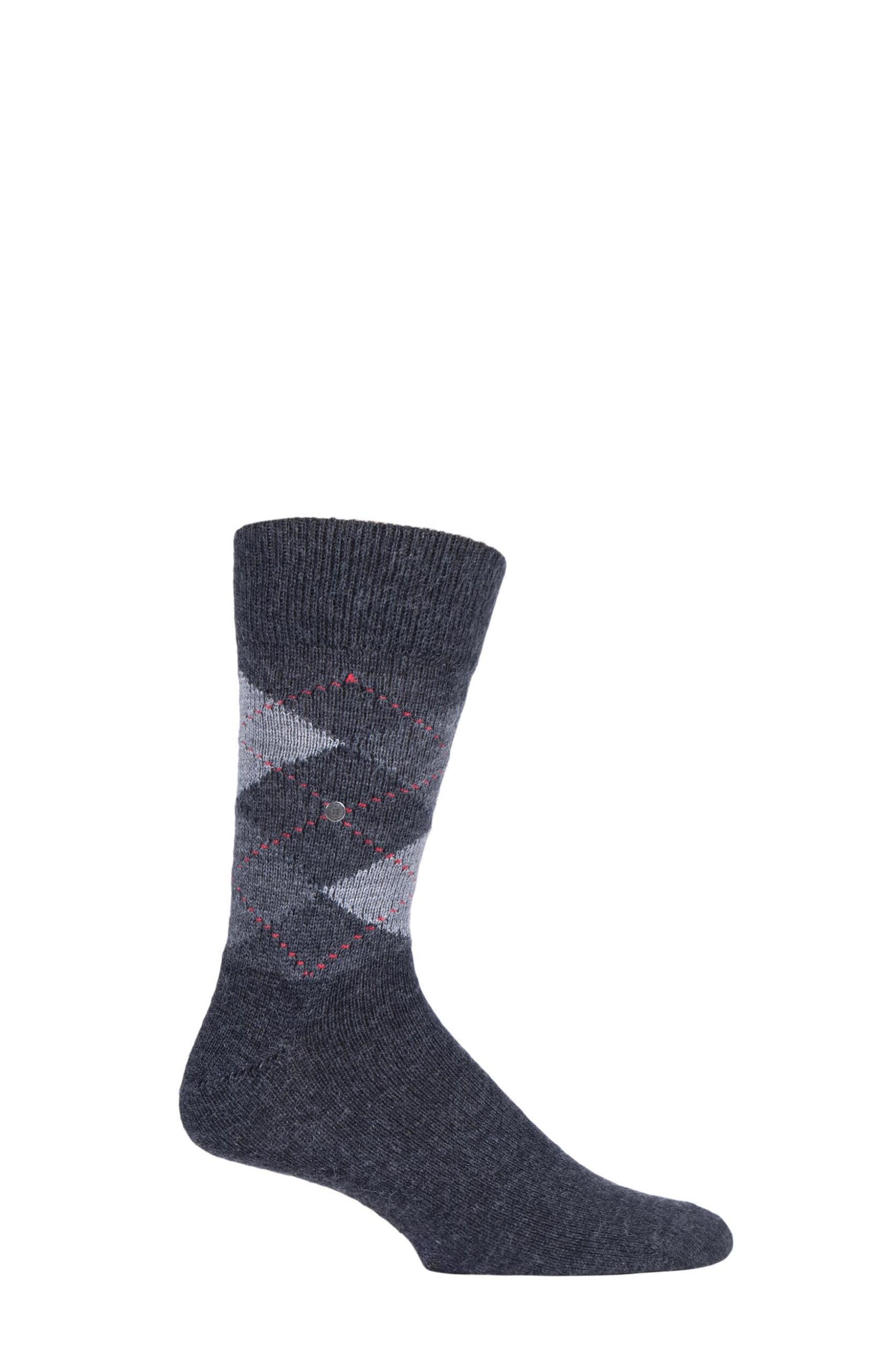Image of Mens 1 Pair Burlington Preston Extra Soft Feeling Argyle Socks Charcoal / Grey 46-50