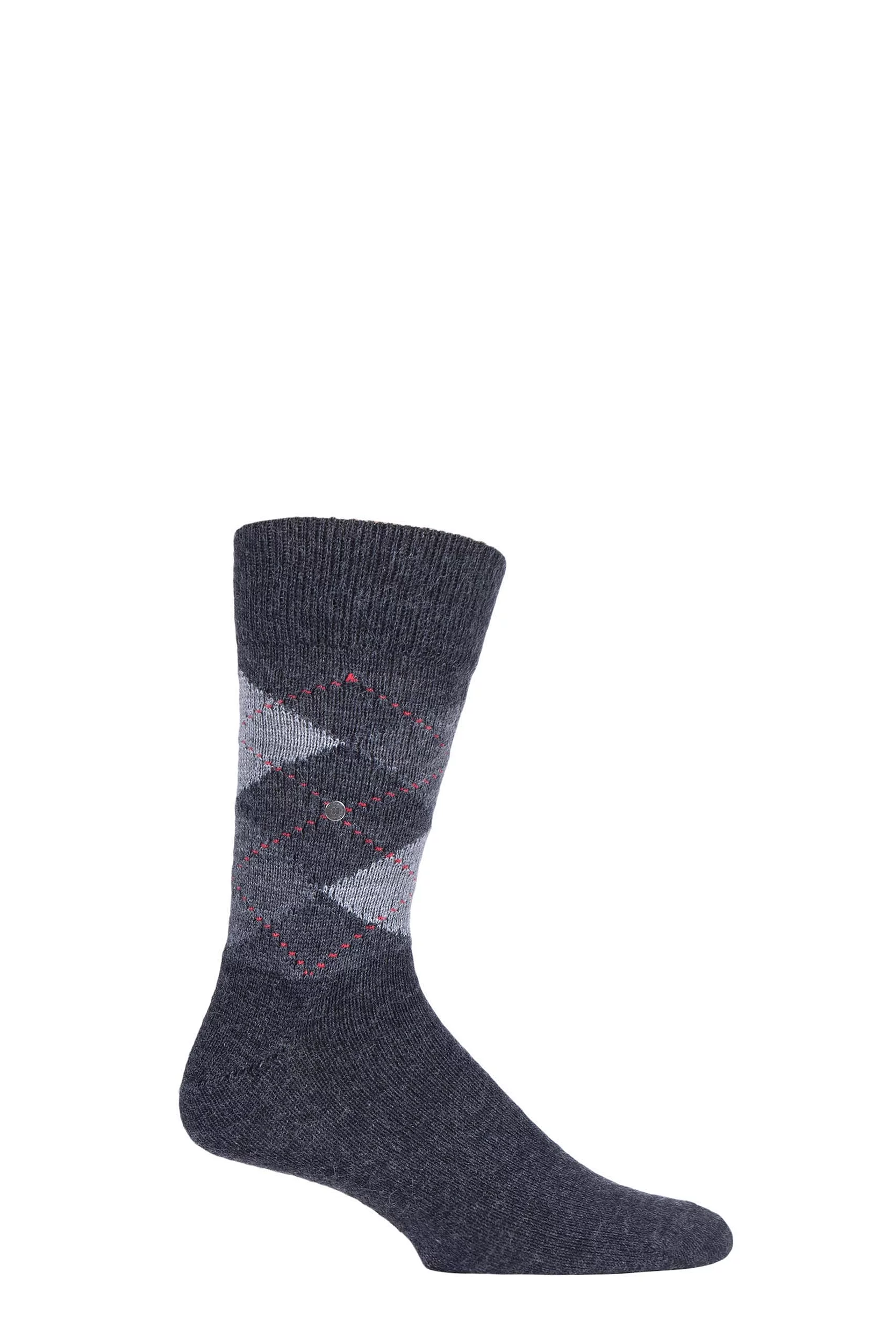 Mens 1 Pair Burlington Preston Extra Soft Feeling Argyle Socks Charcoal / Grey 46
