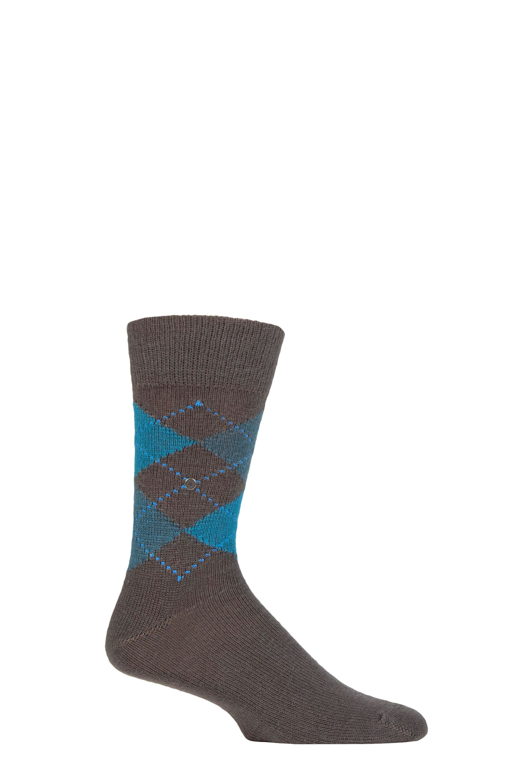 Image of Mens 1 Pair Burlington Preston Extra Soft Feeling Argyle Socks Charcoal / Teal 6.5-11 Mens
