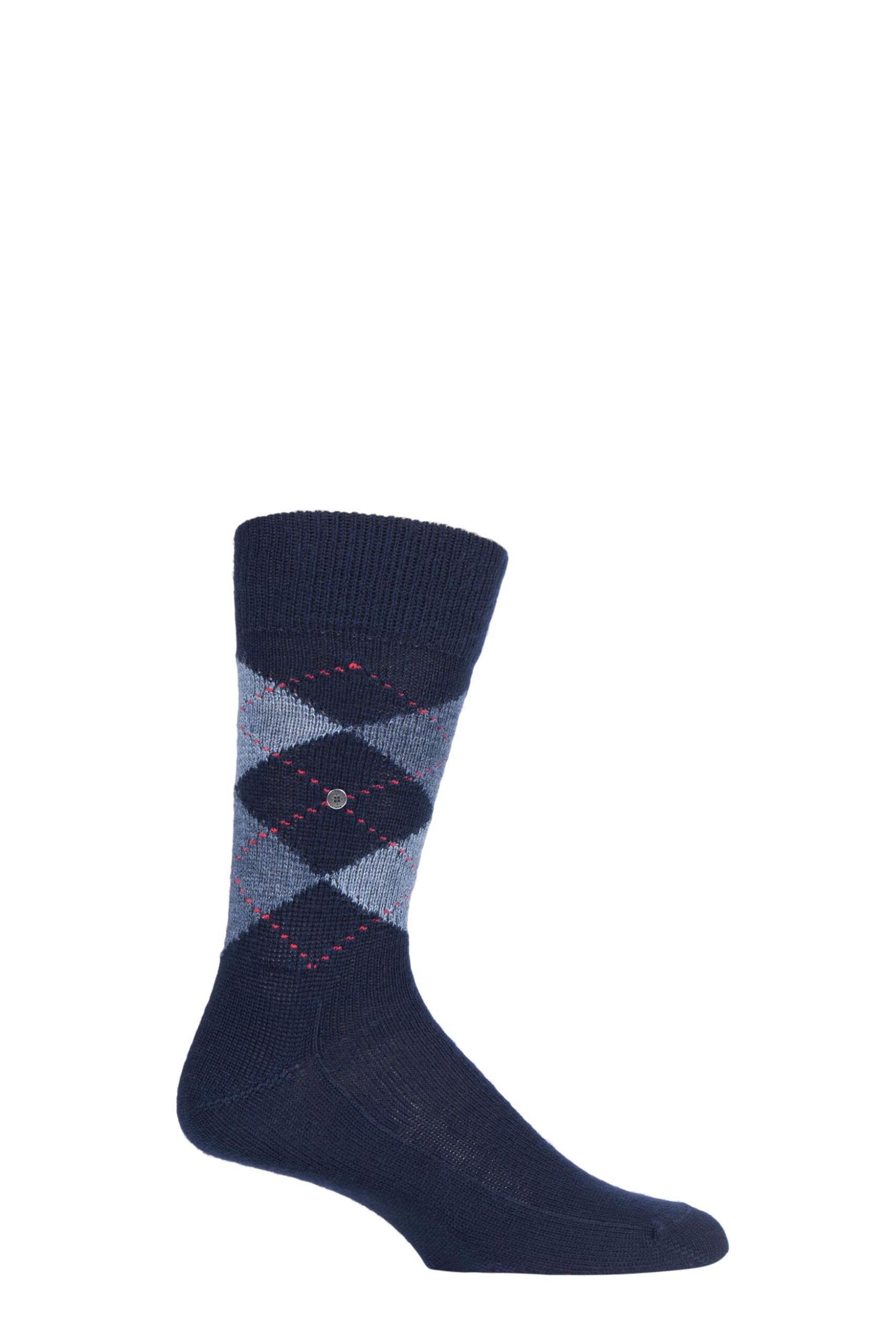 Mens 1 Pair Burlington Preston Extra Soft Feeling Argyle Socks Dark Navy / Blue 40-46