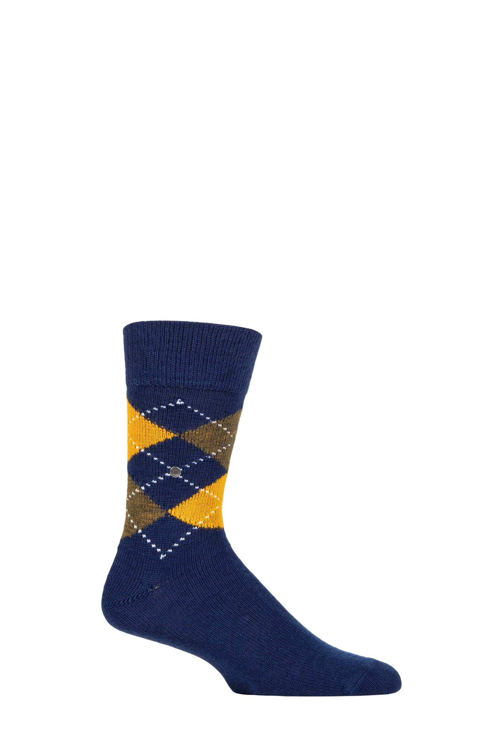 Mens 1 Pair Burlington Preston Extra Soft Feeling Argyle Socks Royal 6.5-11 Mens