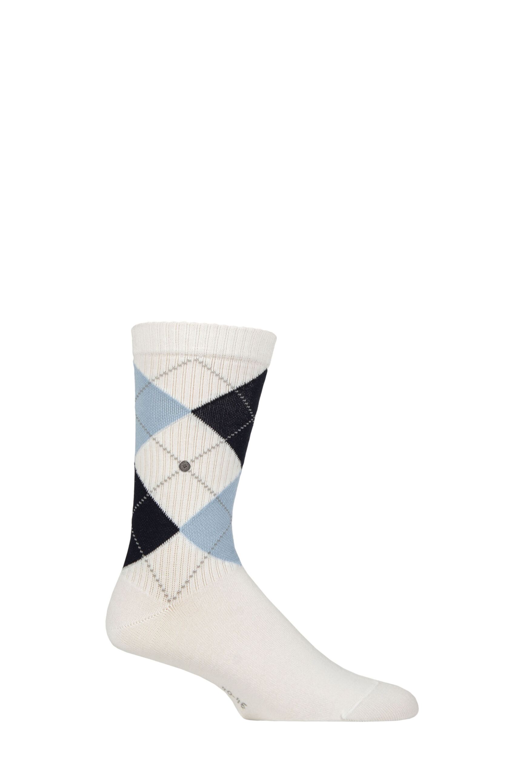Image of Mens 1 Pair Burlington Court Ribbed Argyle Cotton Sports Socks White 6.5-11 Mens
