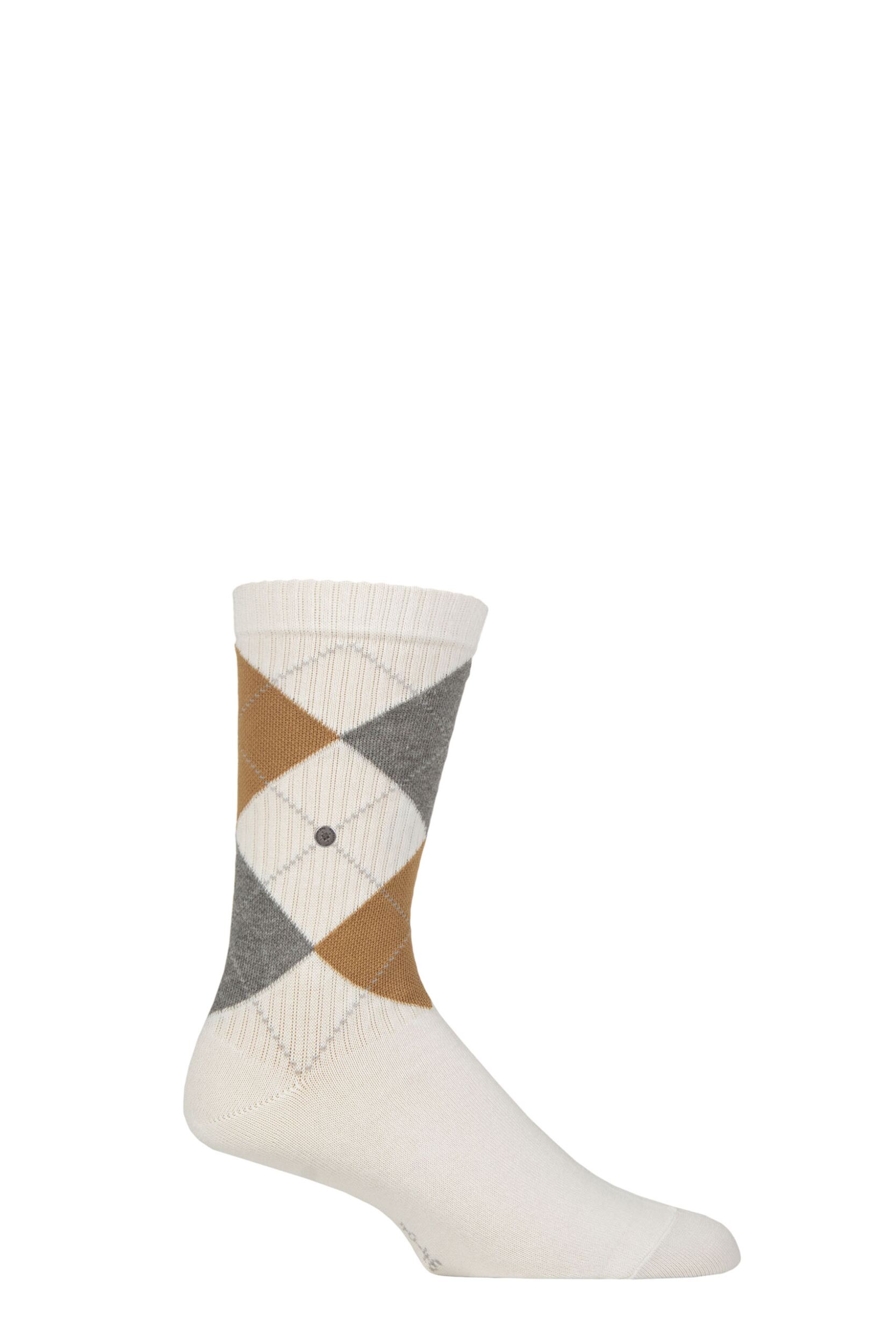 Image of Mens 1 Pair Burlington Court Ribbed Argyle Cotton Sports Socks Off White 6.5-11 Mens