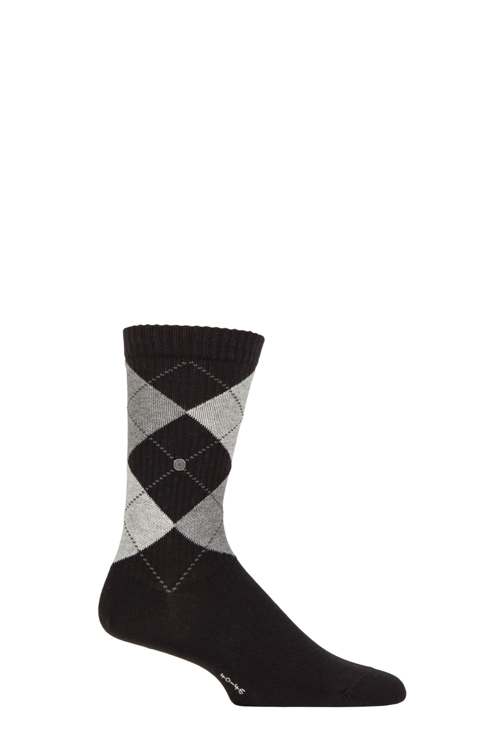 Image of Mens 1 Pair Burlington Court Ribbed Argyle Cotton Sports Socks Black 6.5-11 Mens